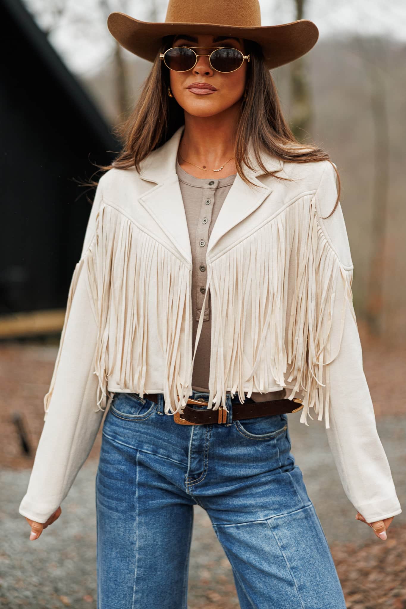 Festive Fringe Faux Suede Jacket