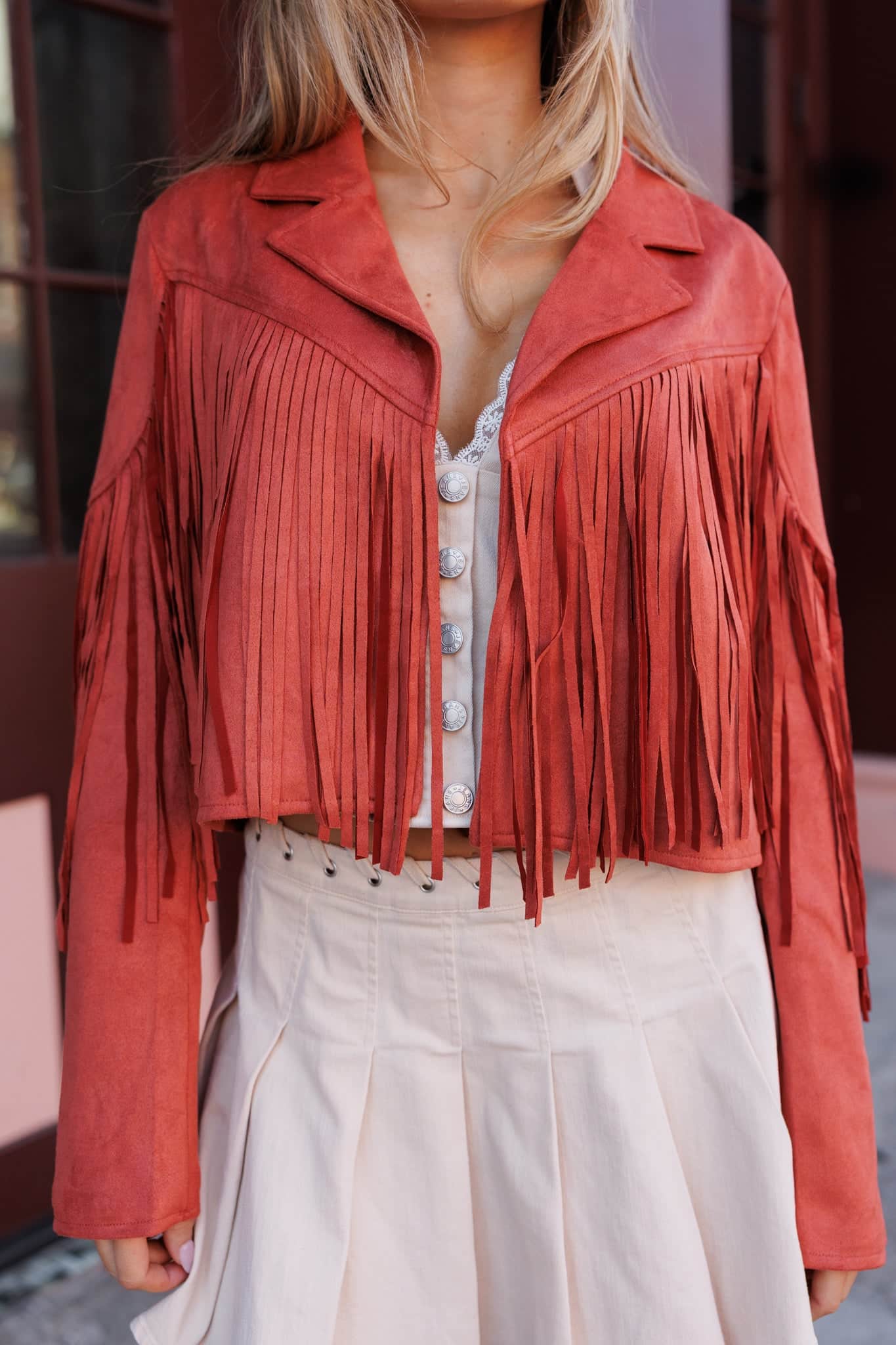 Festive CLANE fringe short jacket Fringe Faux Suede Jacket