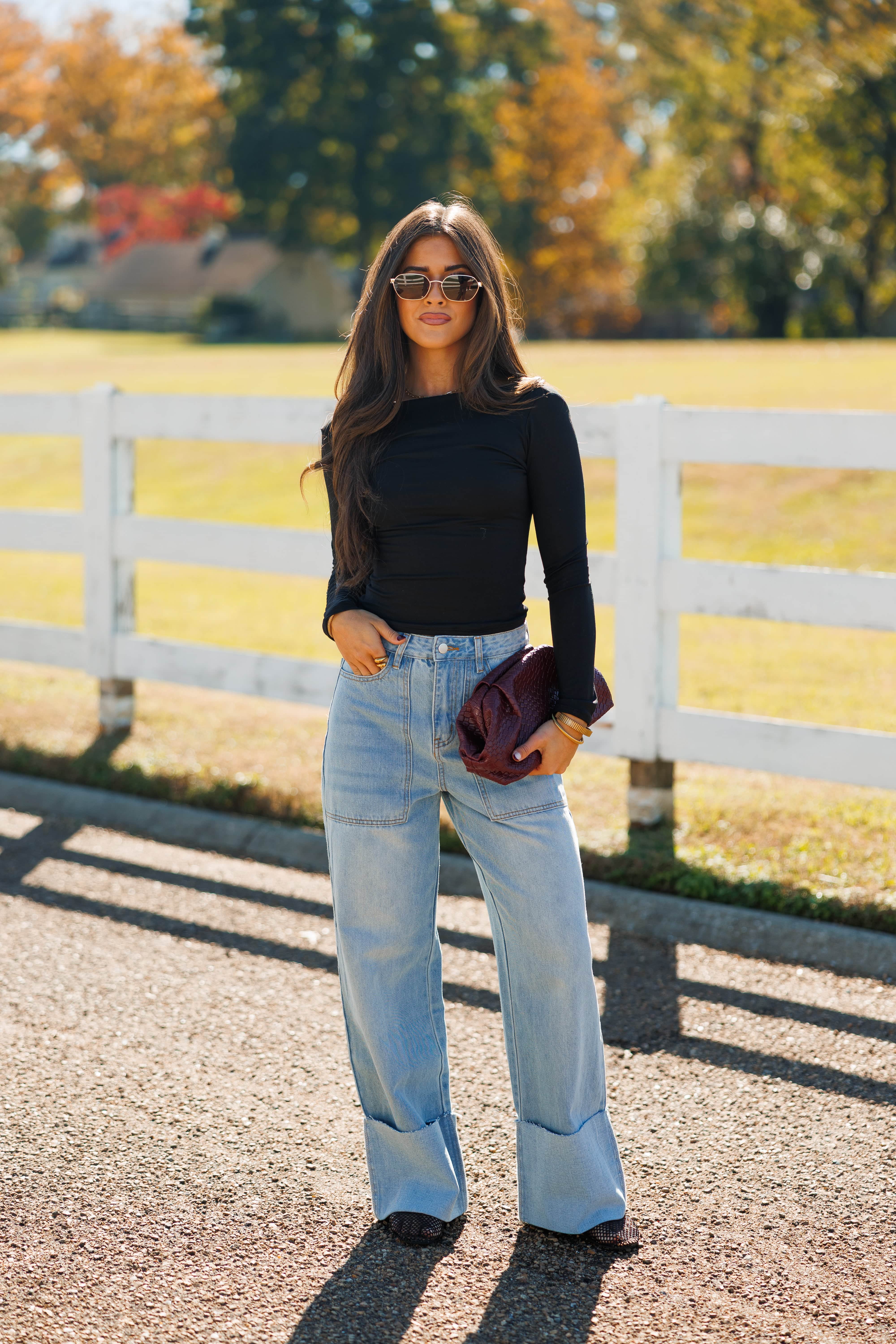 Folded Wide Leg Jeans | High-Waisted Denim Pants | Lane 201