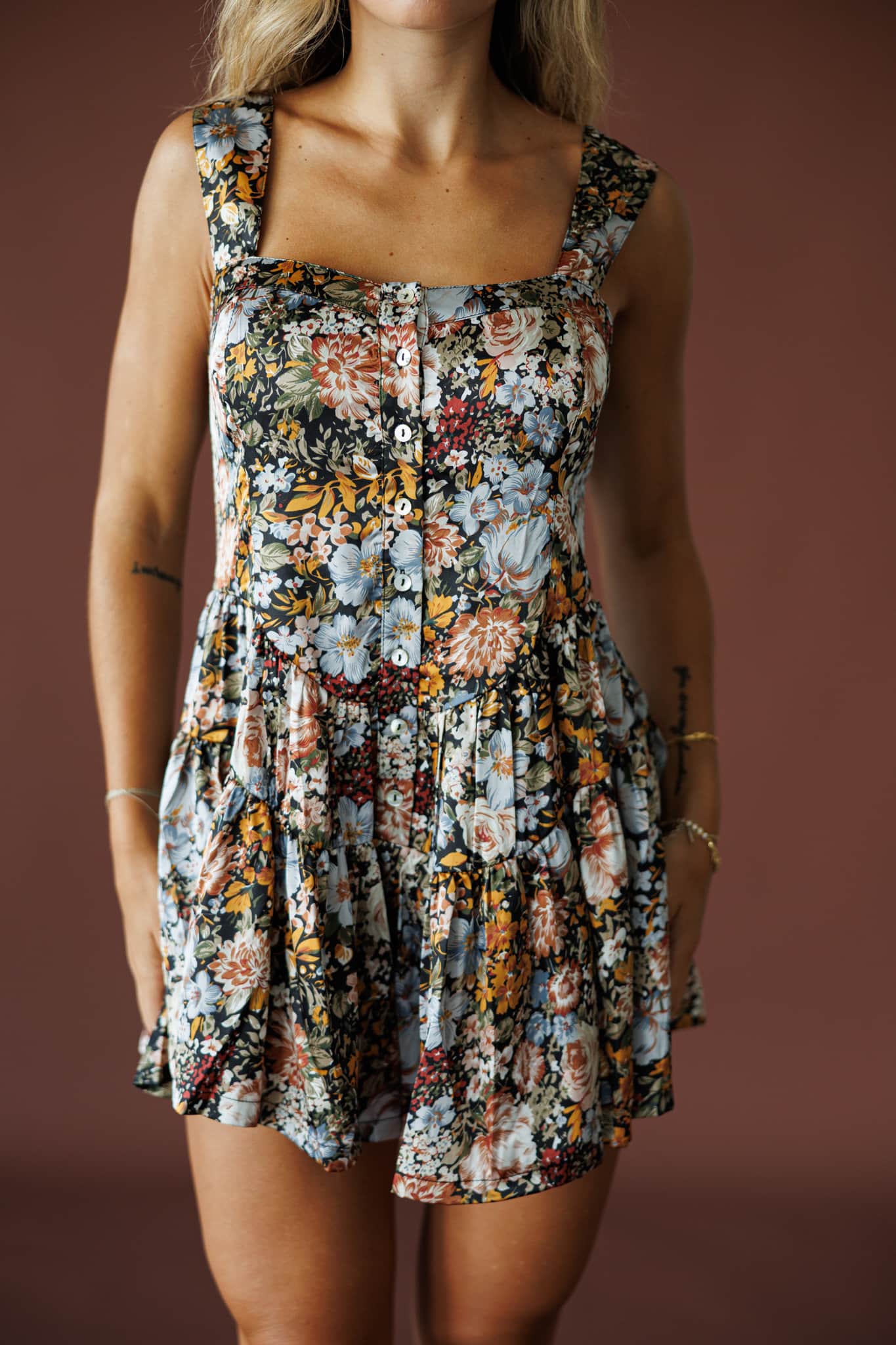 Flower Cart Satin Romper