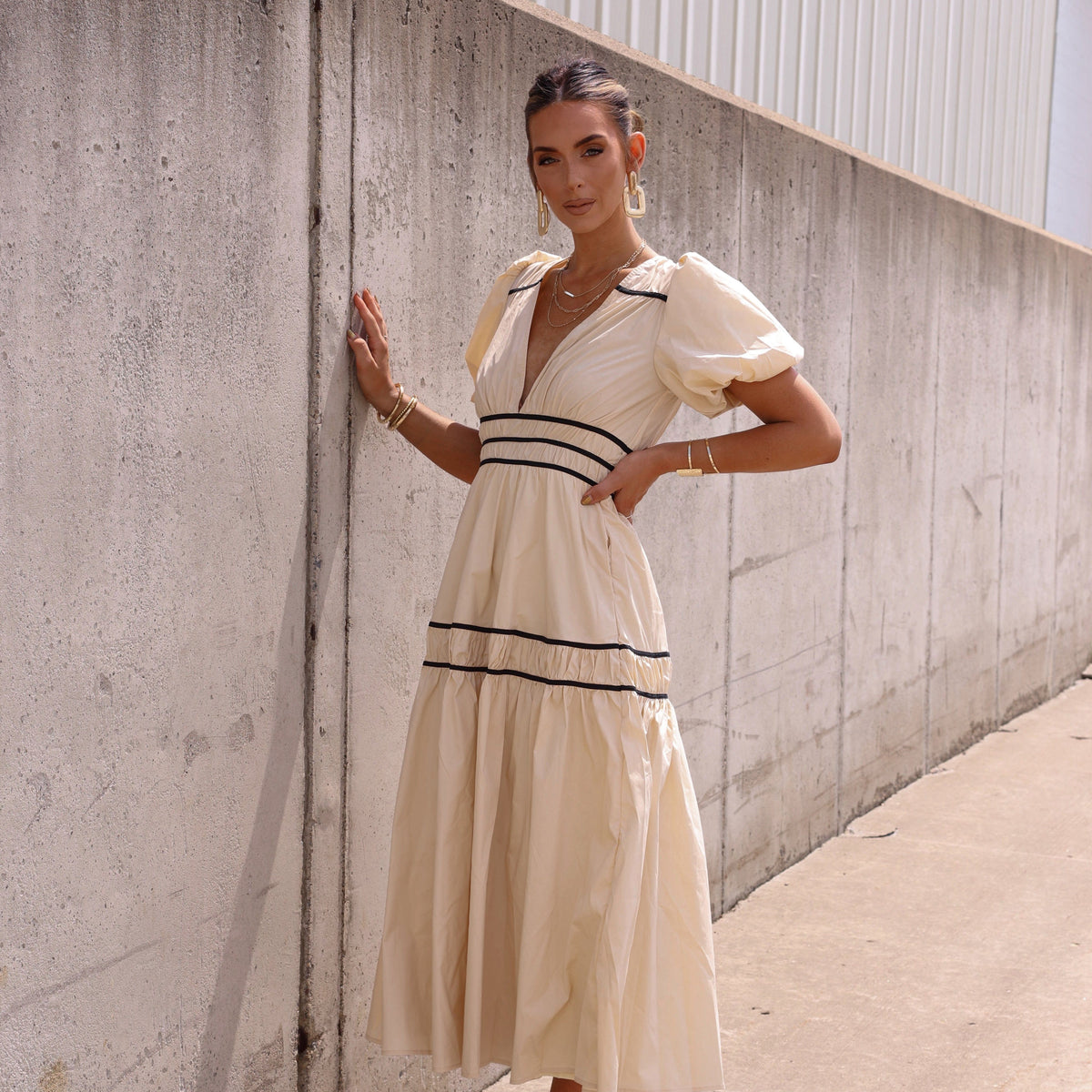 French Summer Dress Elegant V-Neck Maxi Dress Lane 201