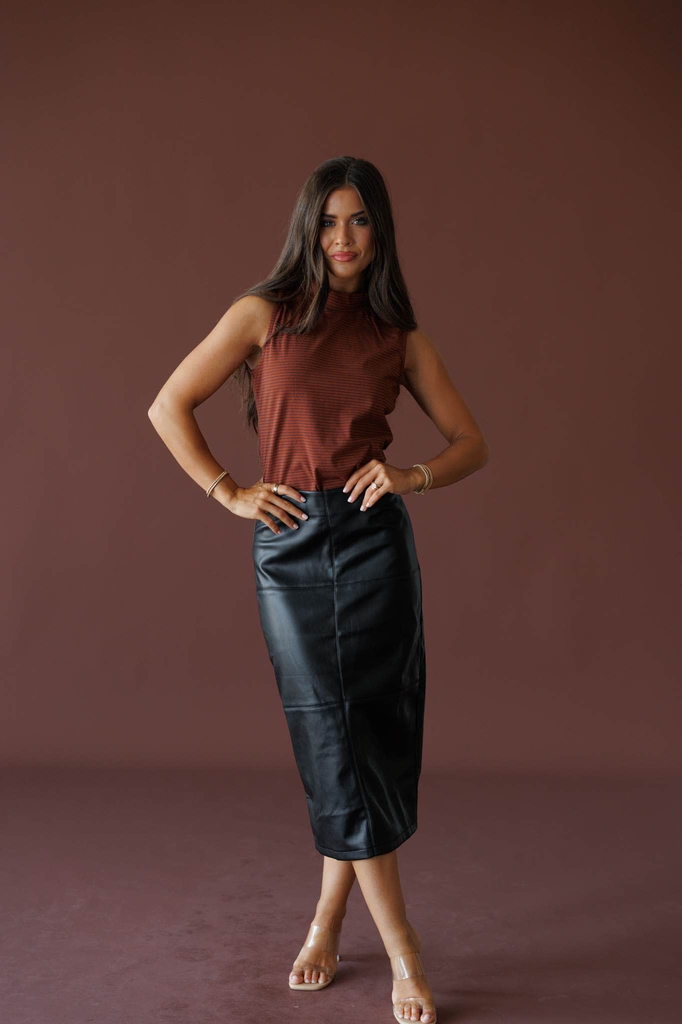 Night Shift Leather Midi Skirt