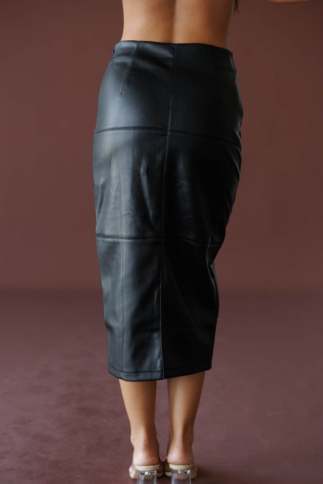 Night Shift Leather Midi Skirt