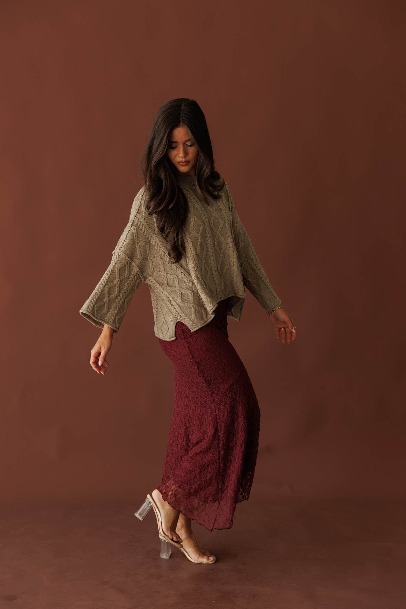 Sangria Asymmetric Midi Skirt
