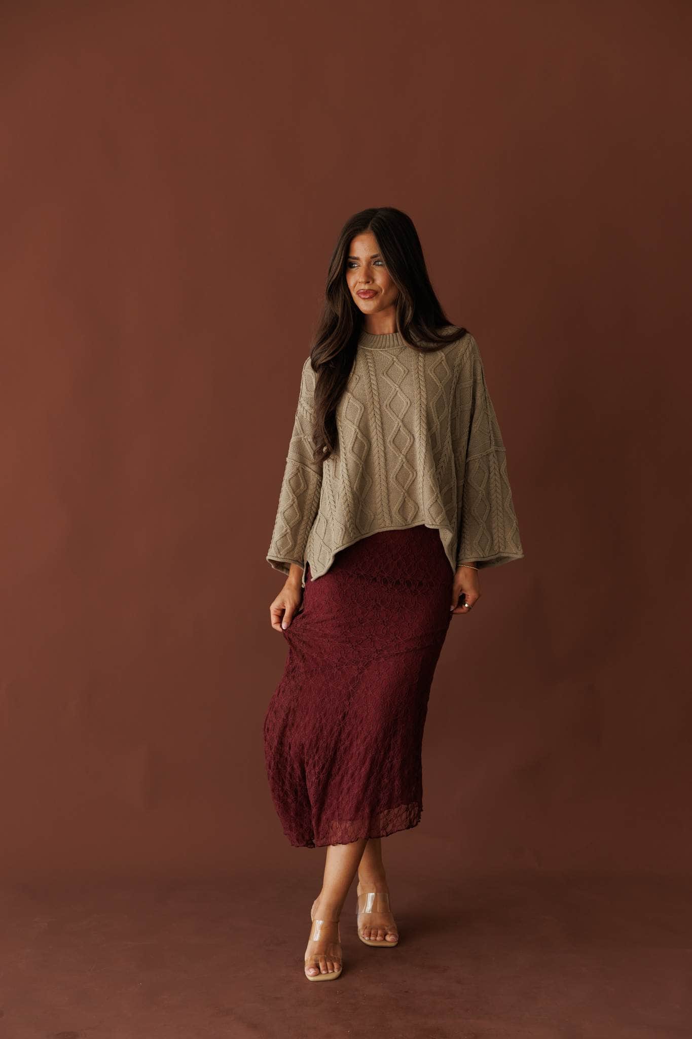 Sangria Asymmetric Midi Skirt