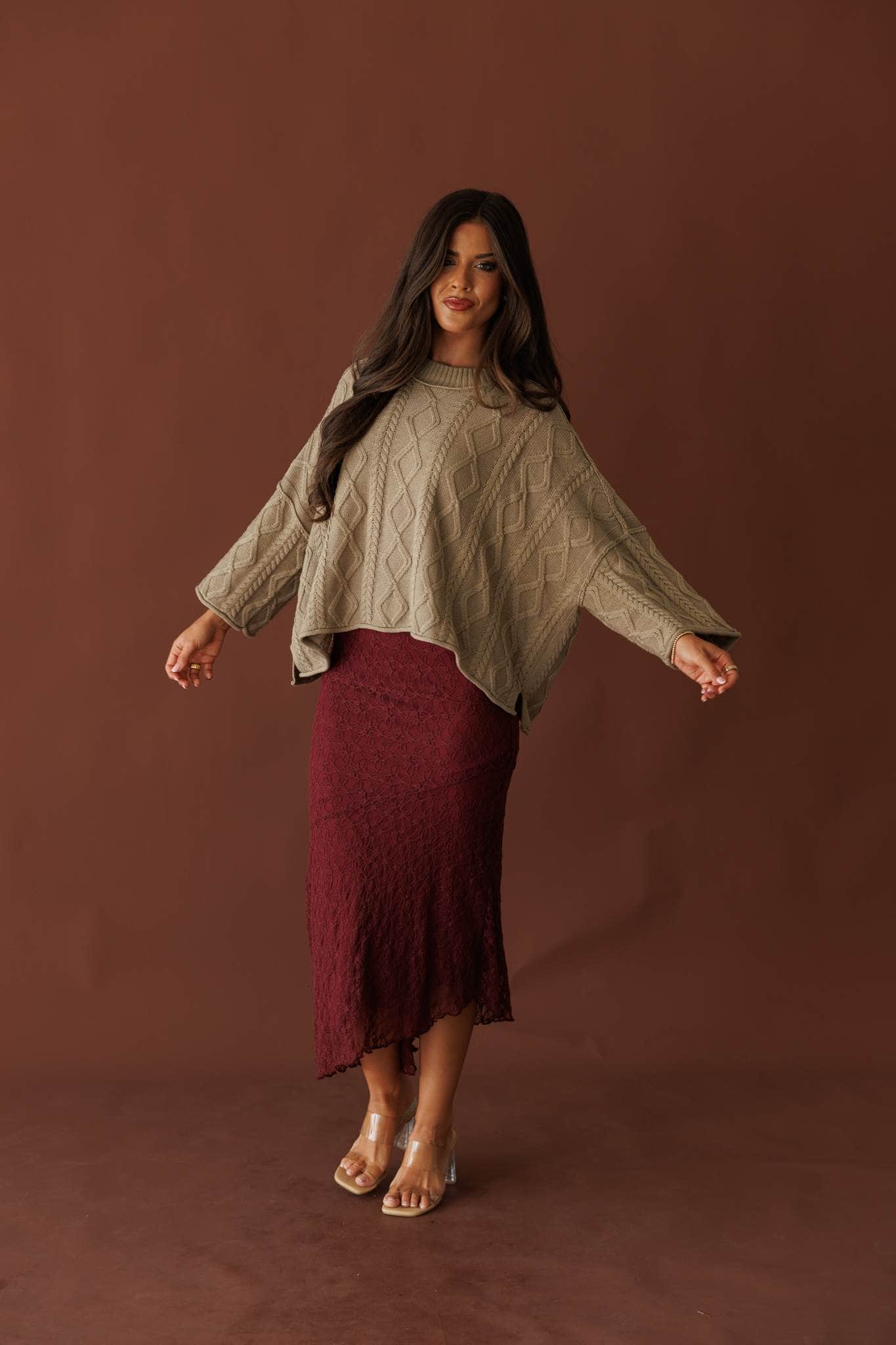 Sangria Asymmetric Midi Skirt