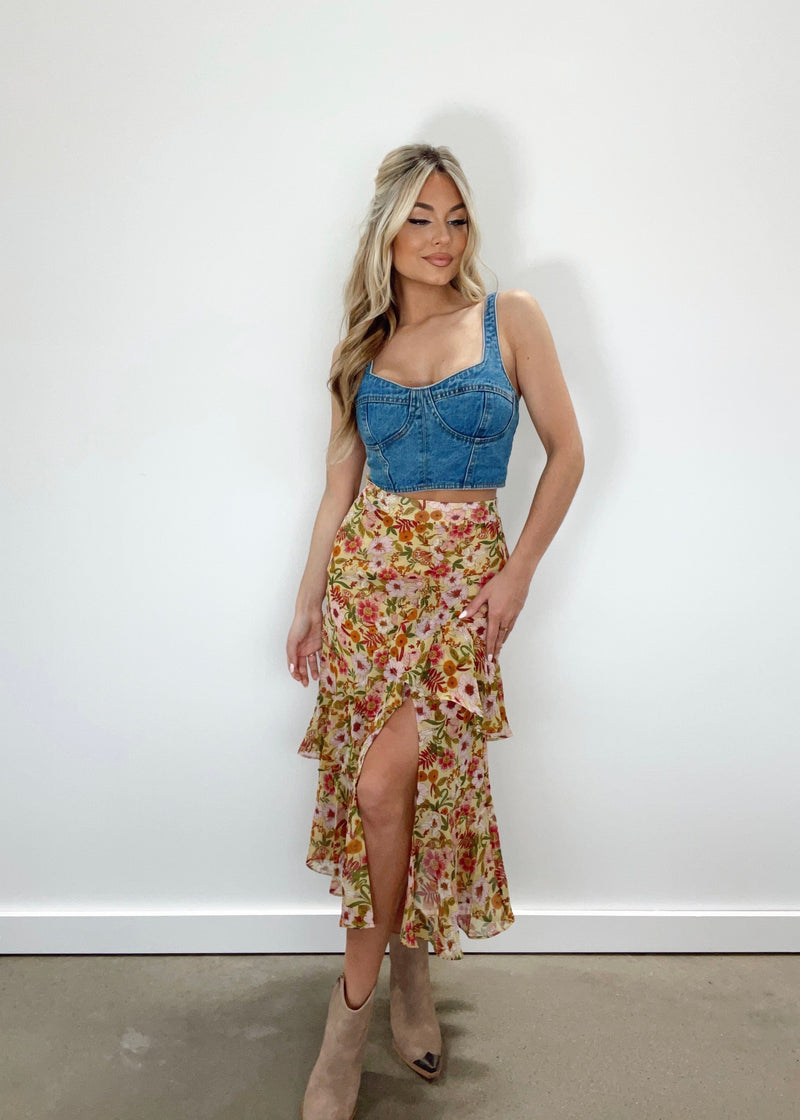 FS9505-P1307 floral printed woven midi skirt Dress Forum