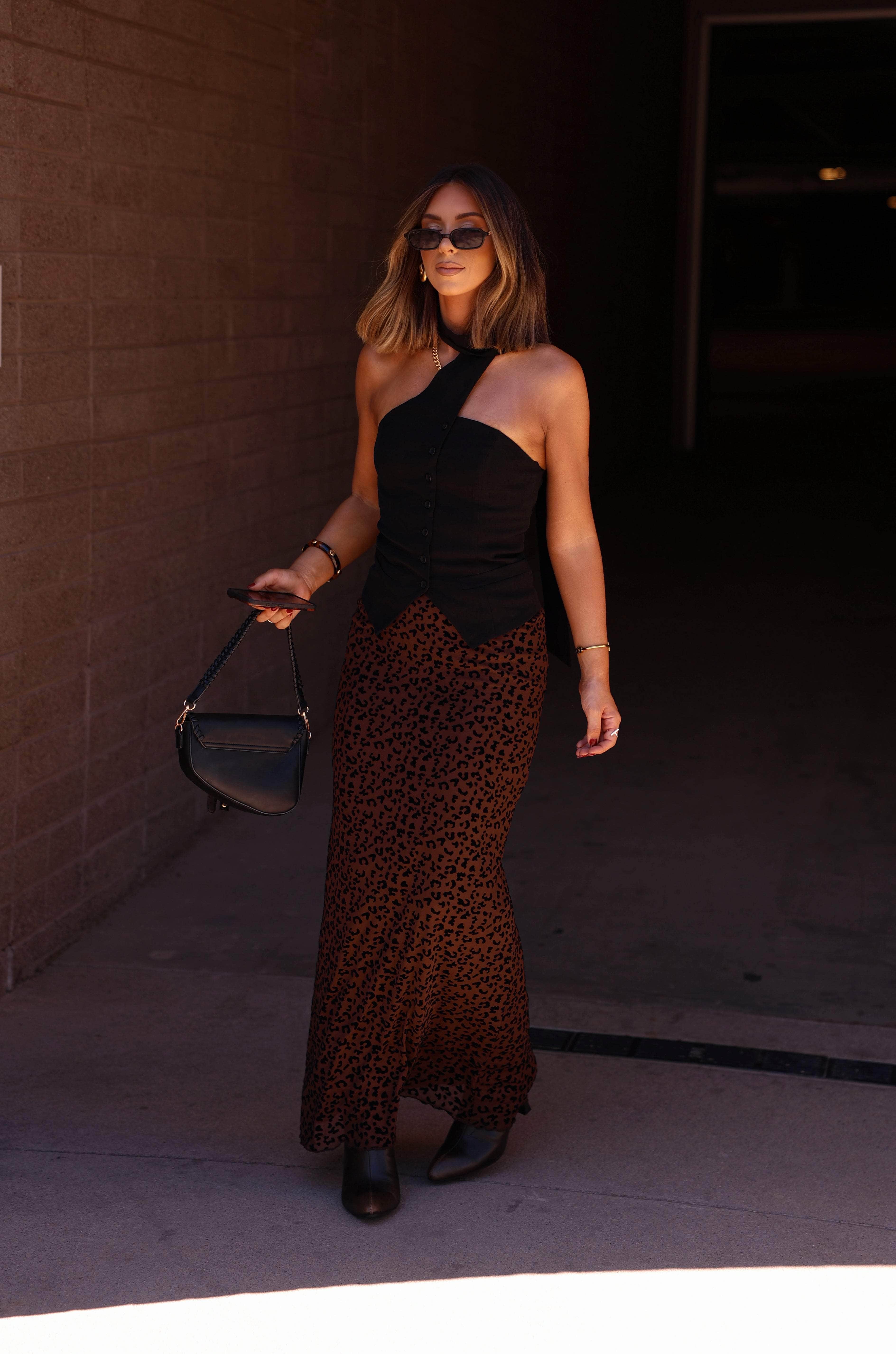 Taupe Leopard Mesh Maxi Skirt