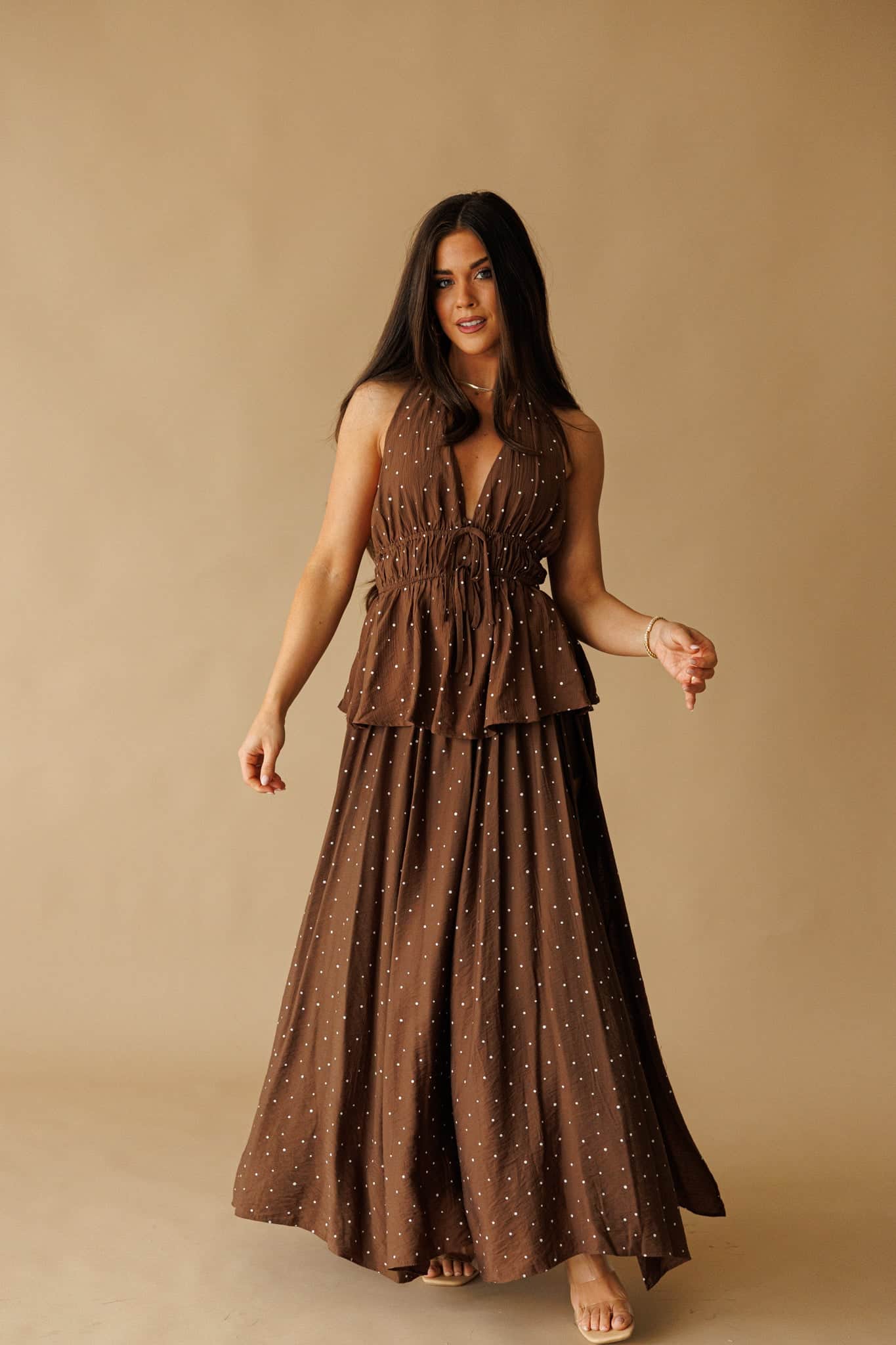Trendy, Chic Women's Clothing Boutique Promesa Women's Chocolate Polka Dot Maxi Skirt, S Lane 201 Trendy, Chic Women's Clothing Boutique Promesa Women's Chocolate Polka Dot Maxi Skirt, S Lane 201