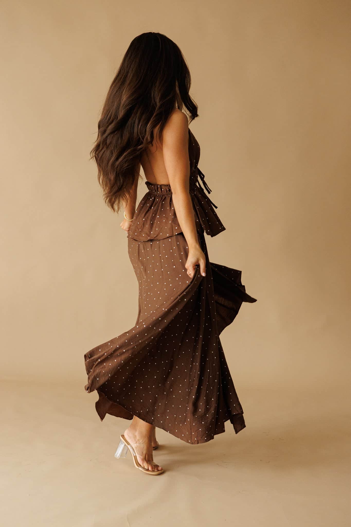 Brown Polka Dot Maxi Skirt | Flowy Skirts w/ Built-In Shorts