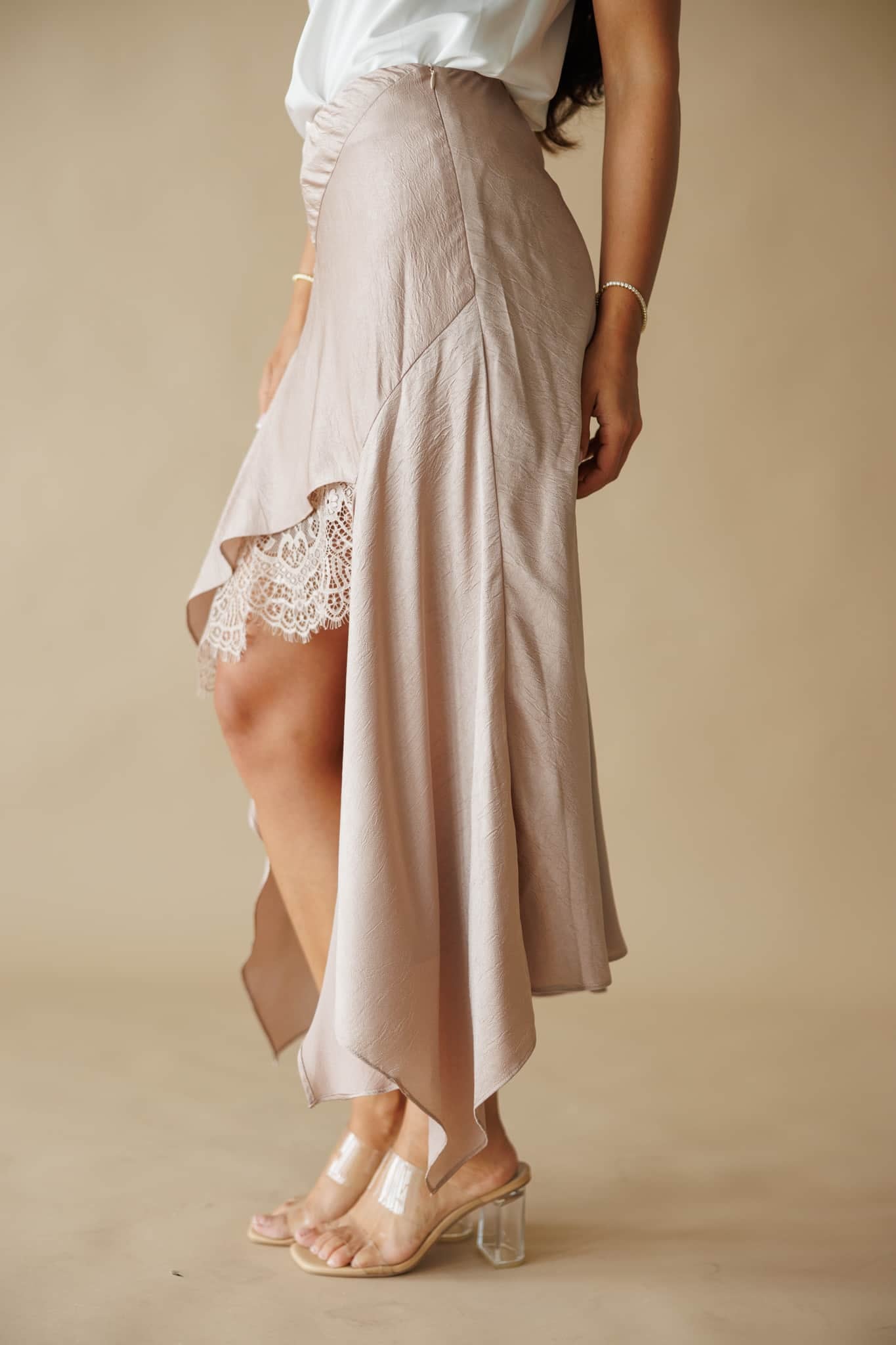 Silkshift Satin Lace Skirt
