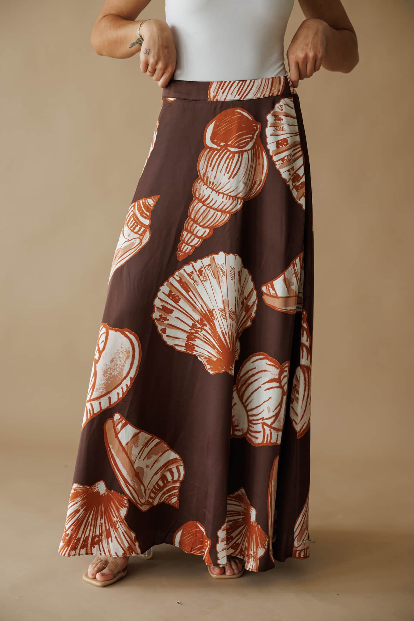 Seashell Print Satin Maxi Skirt