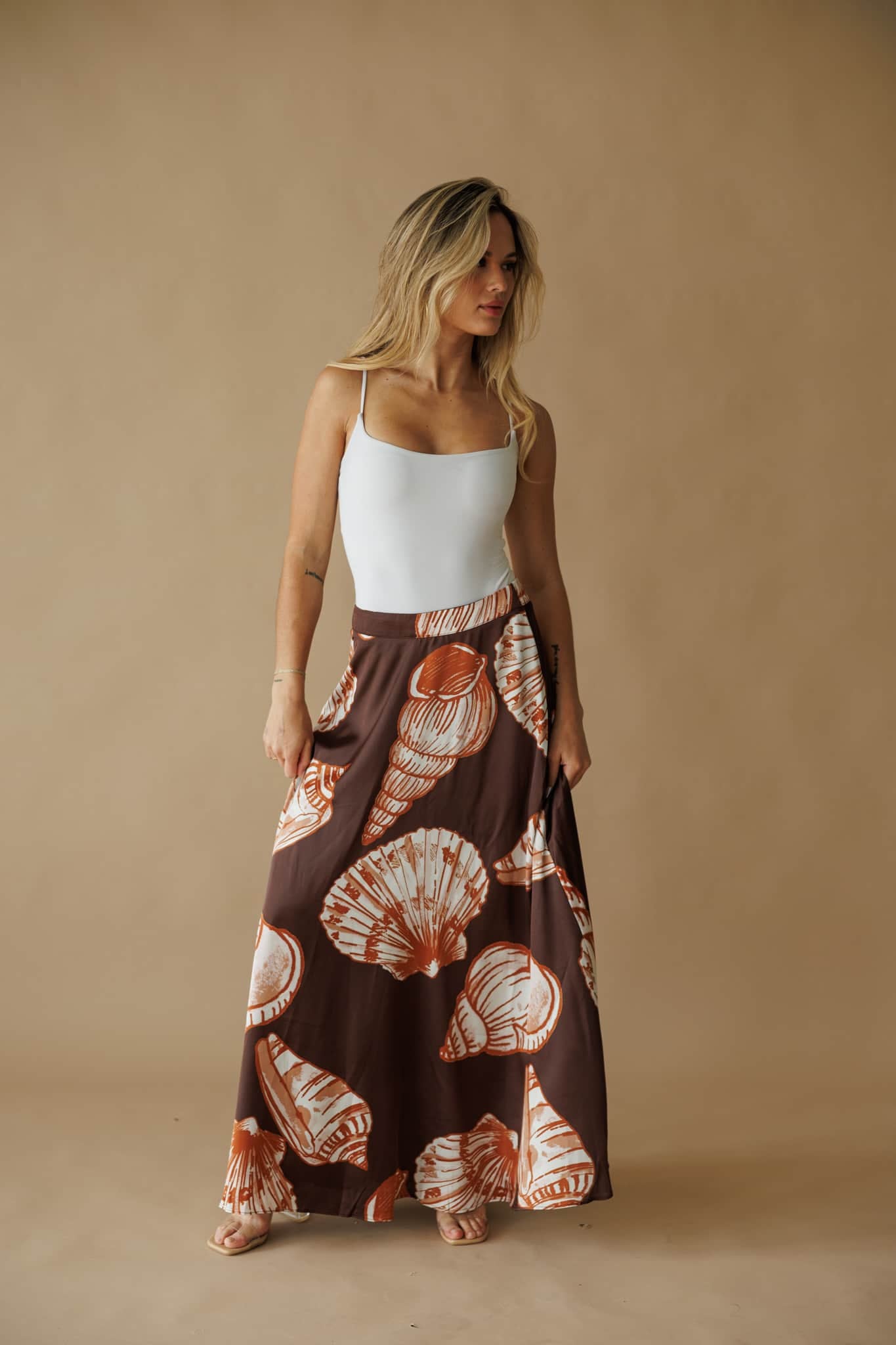 Seashell Print Satin Maxi Skirt