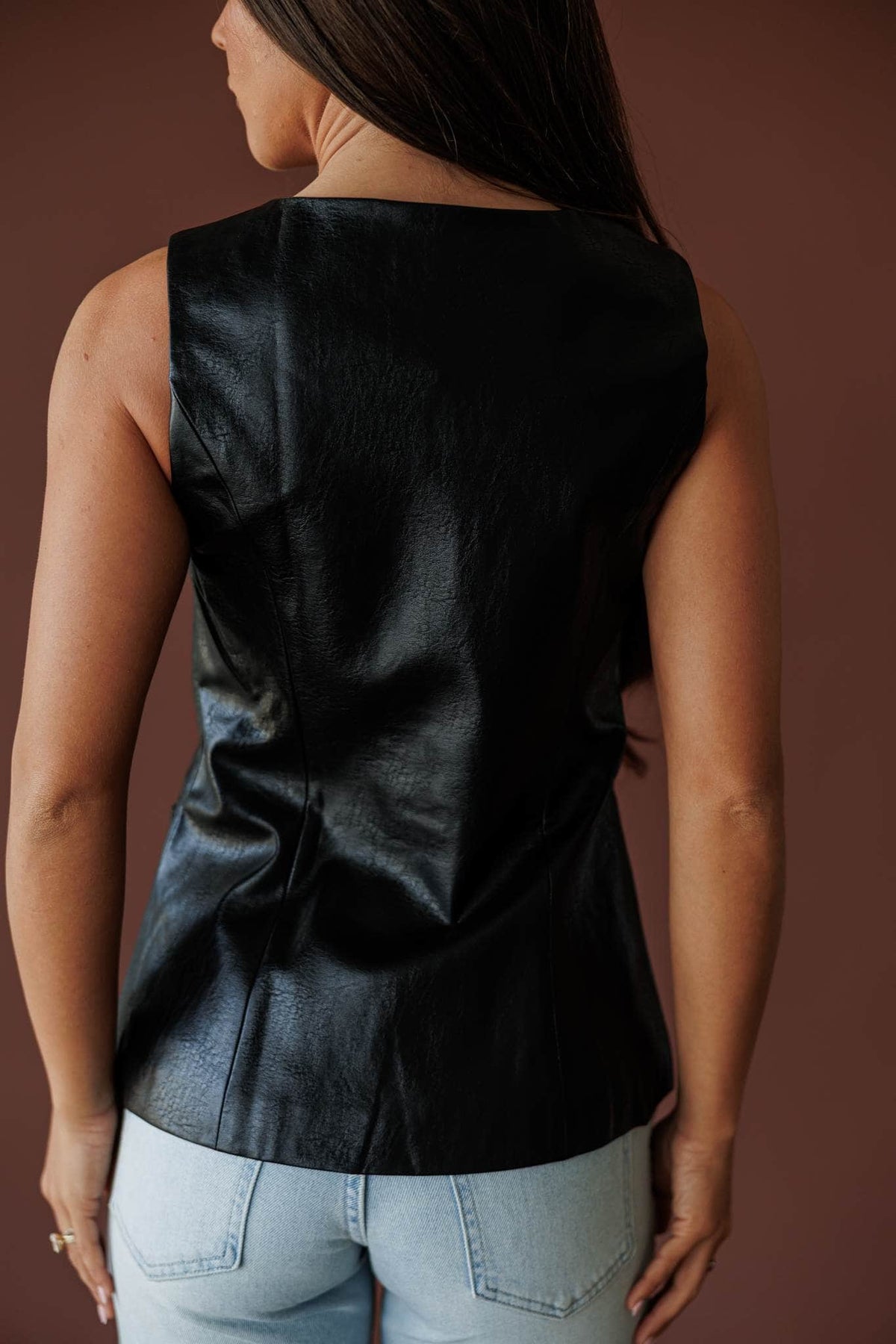 Moto Square Neck Top, in black, back view of the top