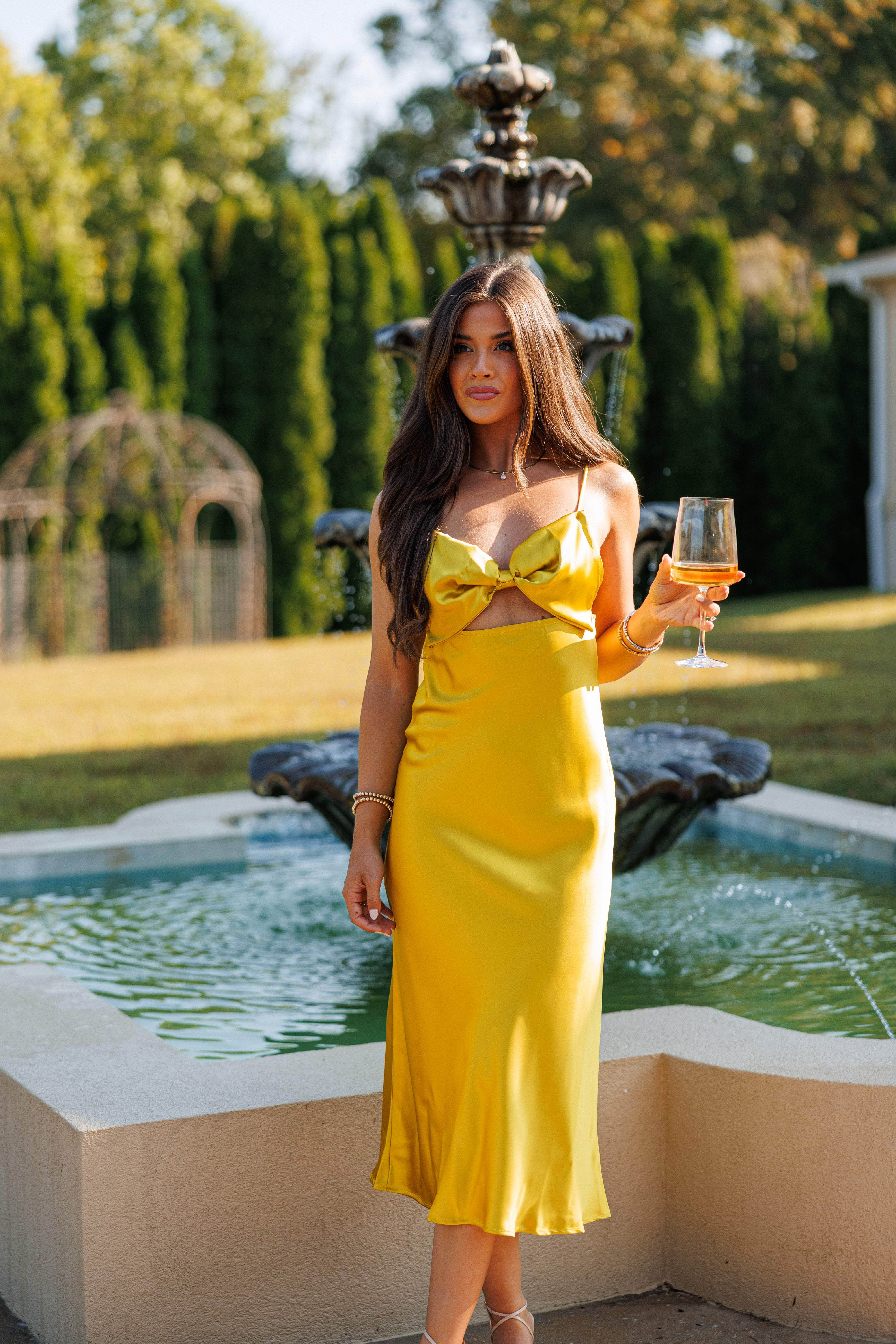 Front Bow Cutout Dress | Satin Midi Dresses | Lane 201