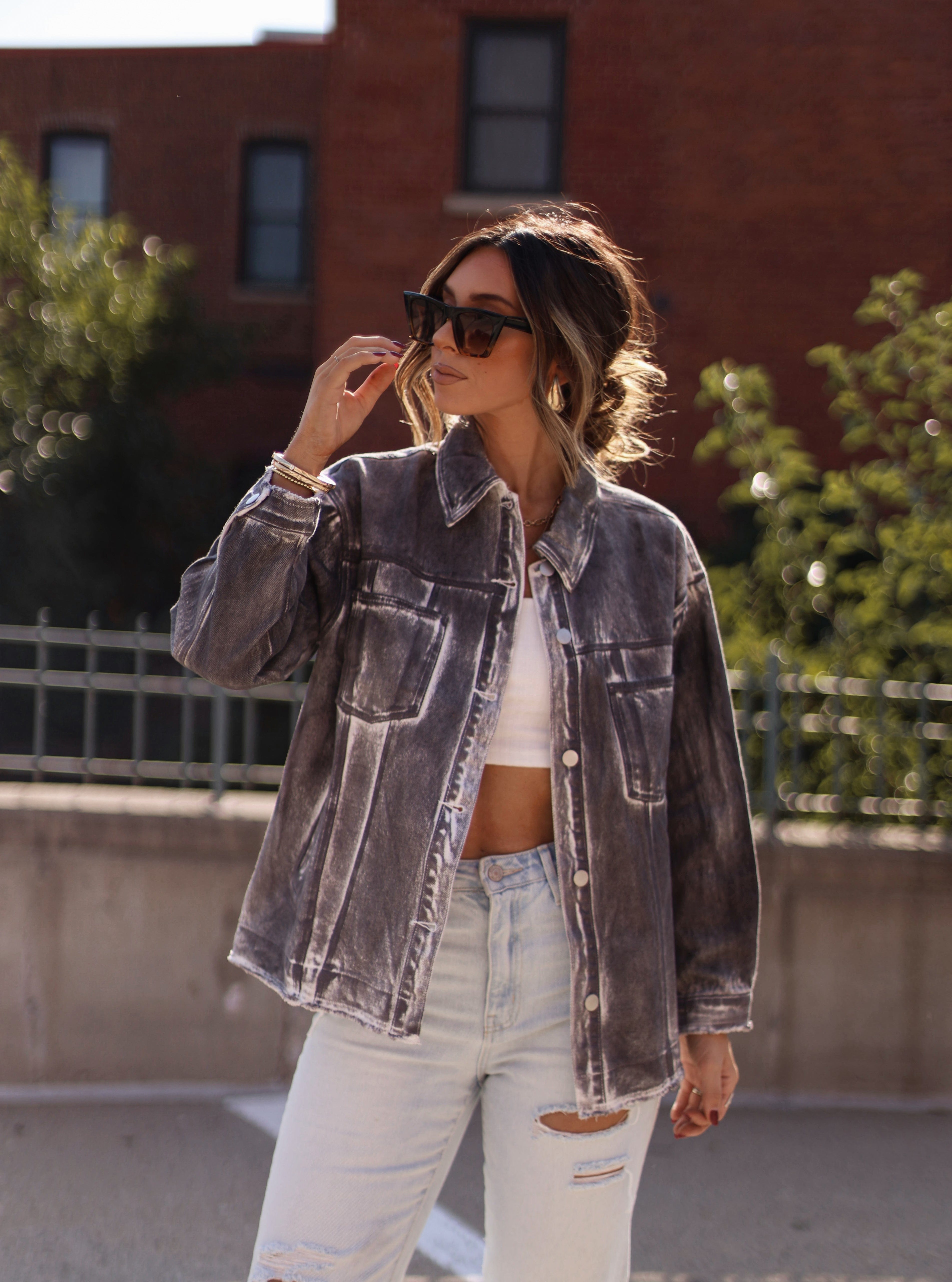 Veveret Long offers Denim Distressed Jean Jacket