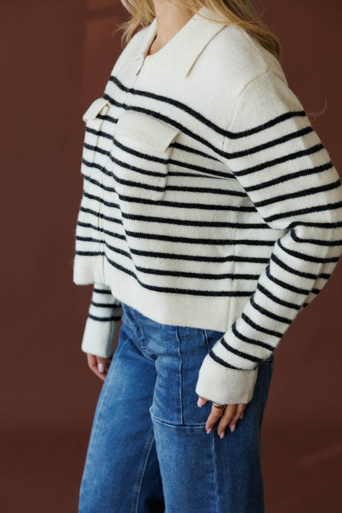 Cream and black sweater jacket
