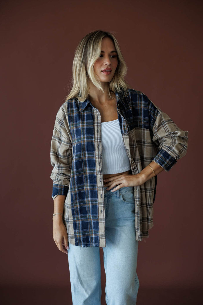 Plaid Color Block Top | Casual Weekend Button Up | Lane 201