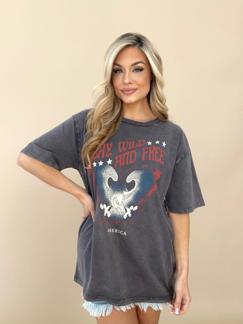 HL7744BX stay wild and free oversized graphic tee HRT & LUV