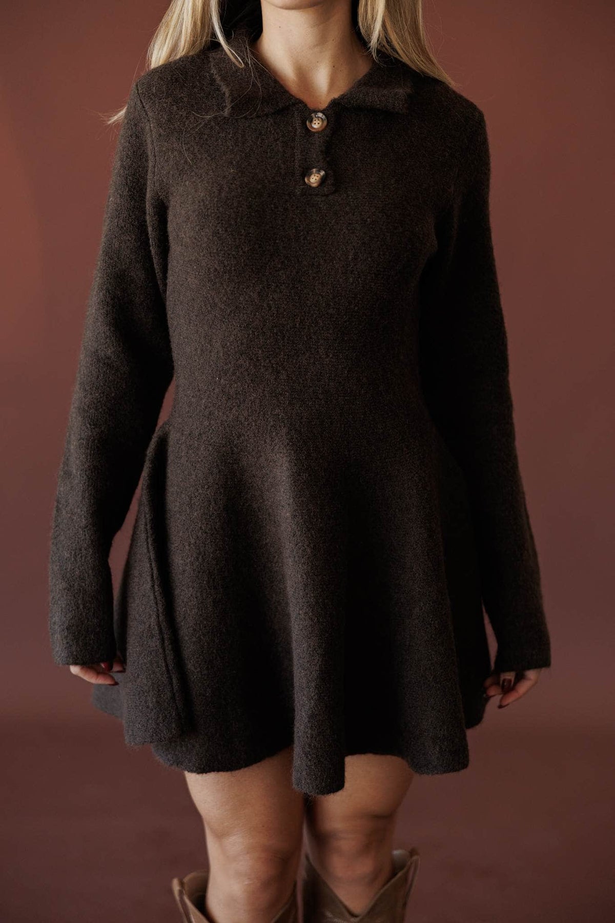 Brown collared sweater mini dress