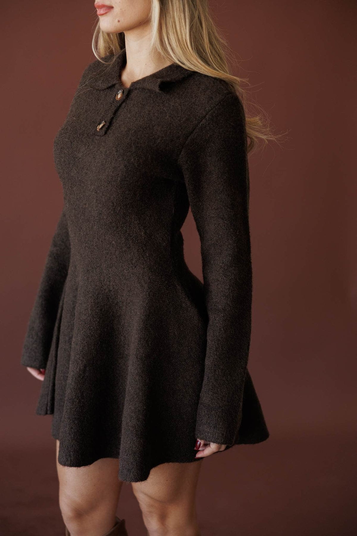 Brown collared sweater mini dress