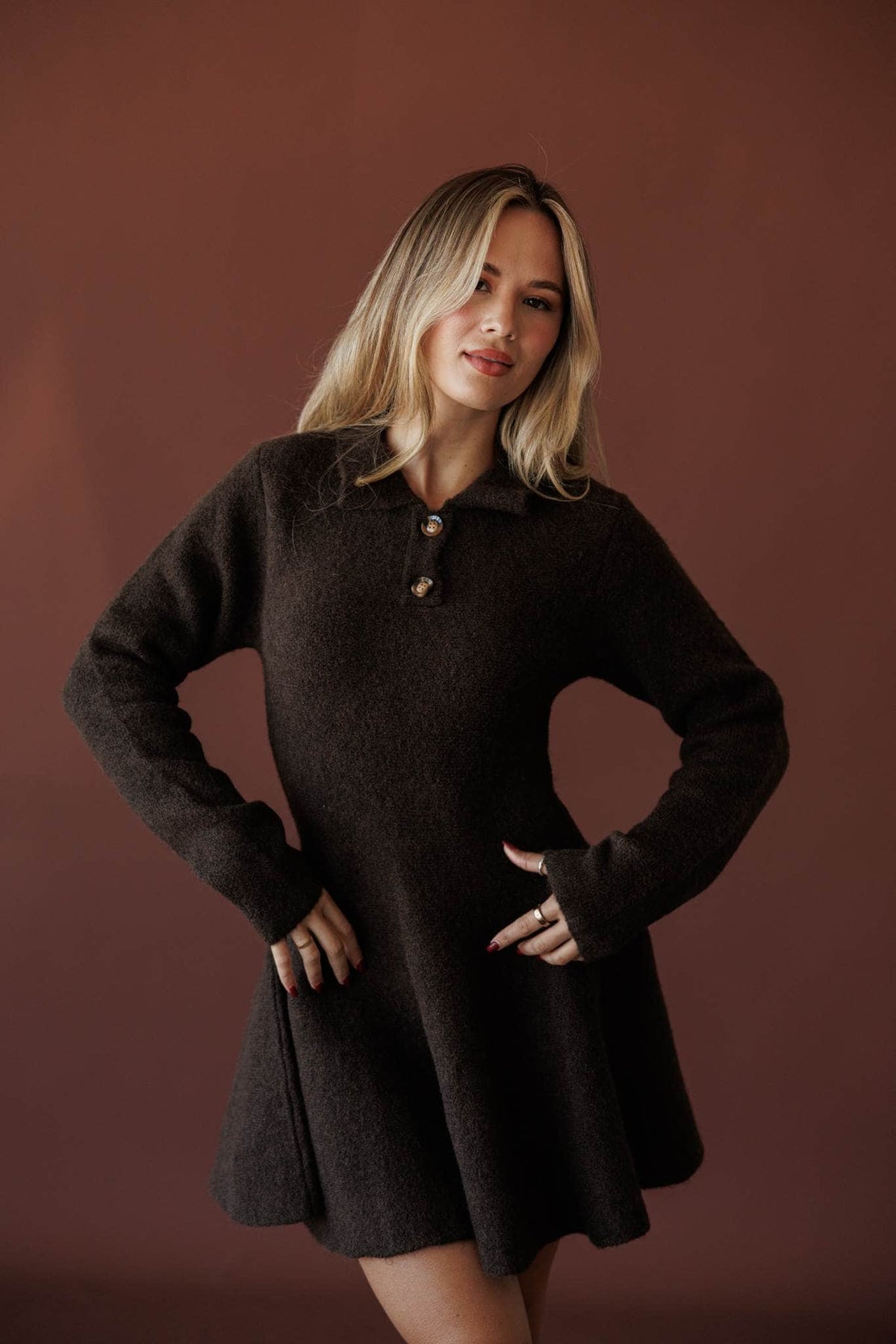 Brown collared sweater mini dress