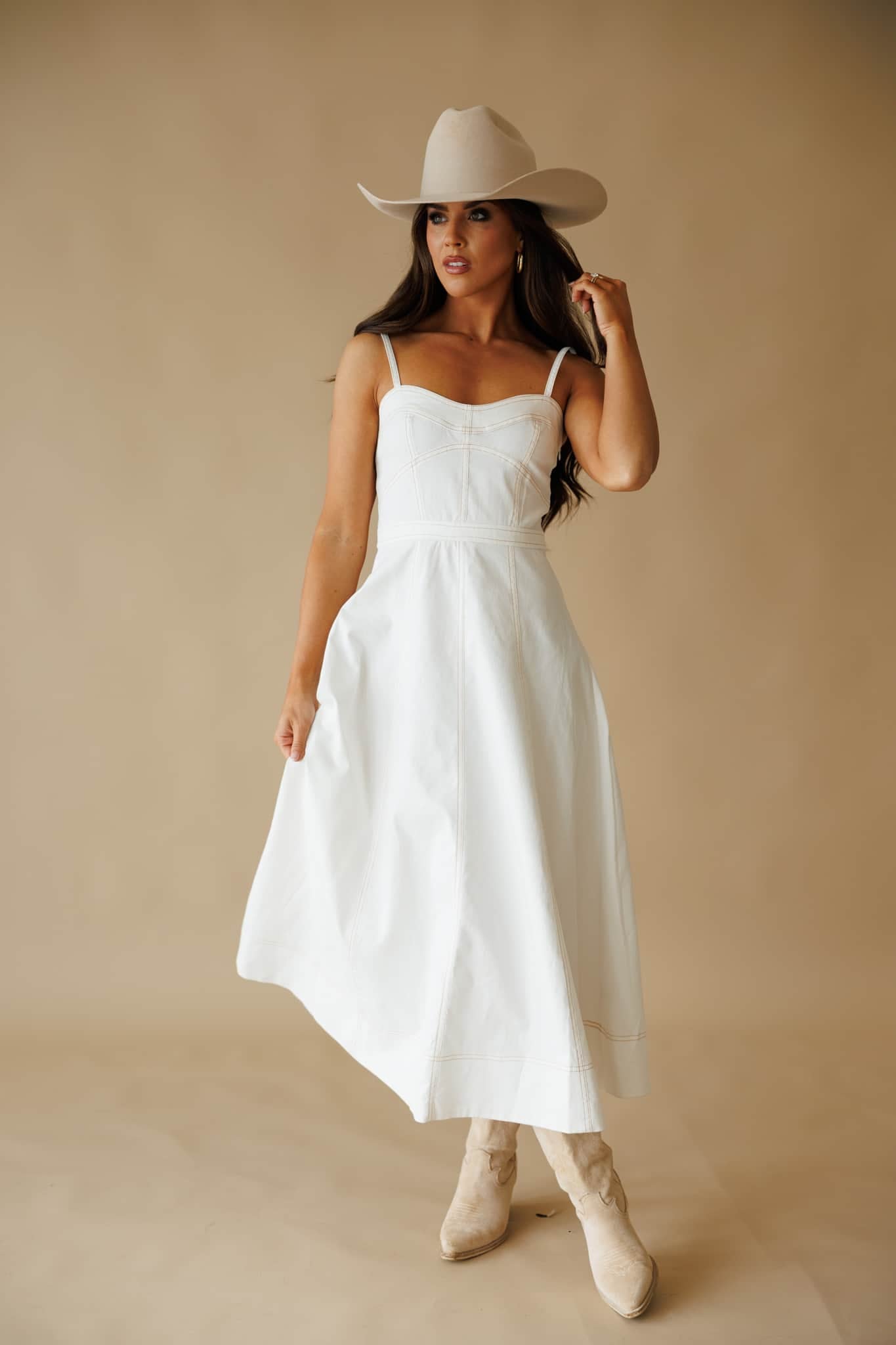 White Bustier Flare Midi Dress