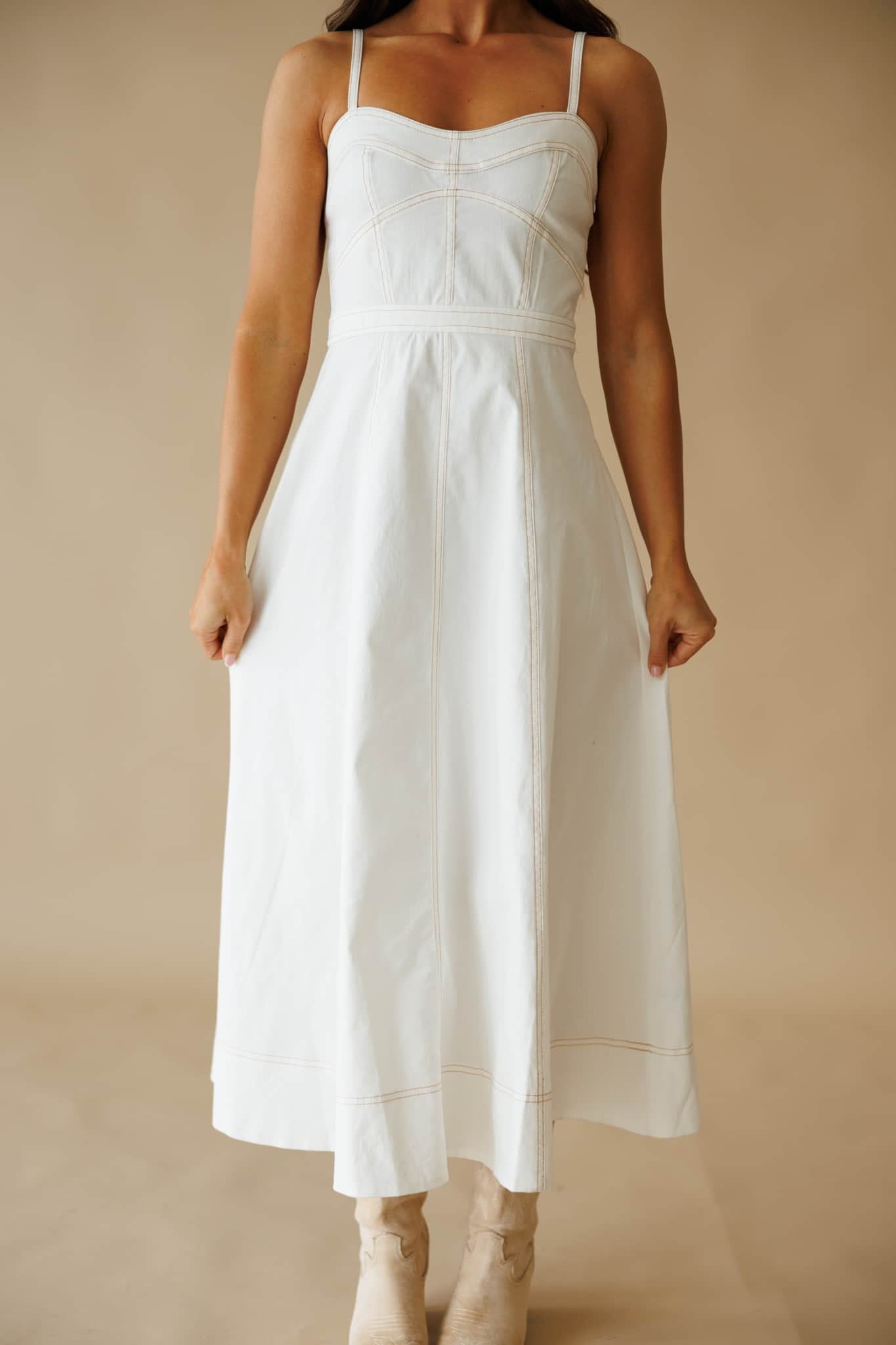 White Bustier Flare Midi Dress
