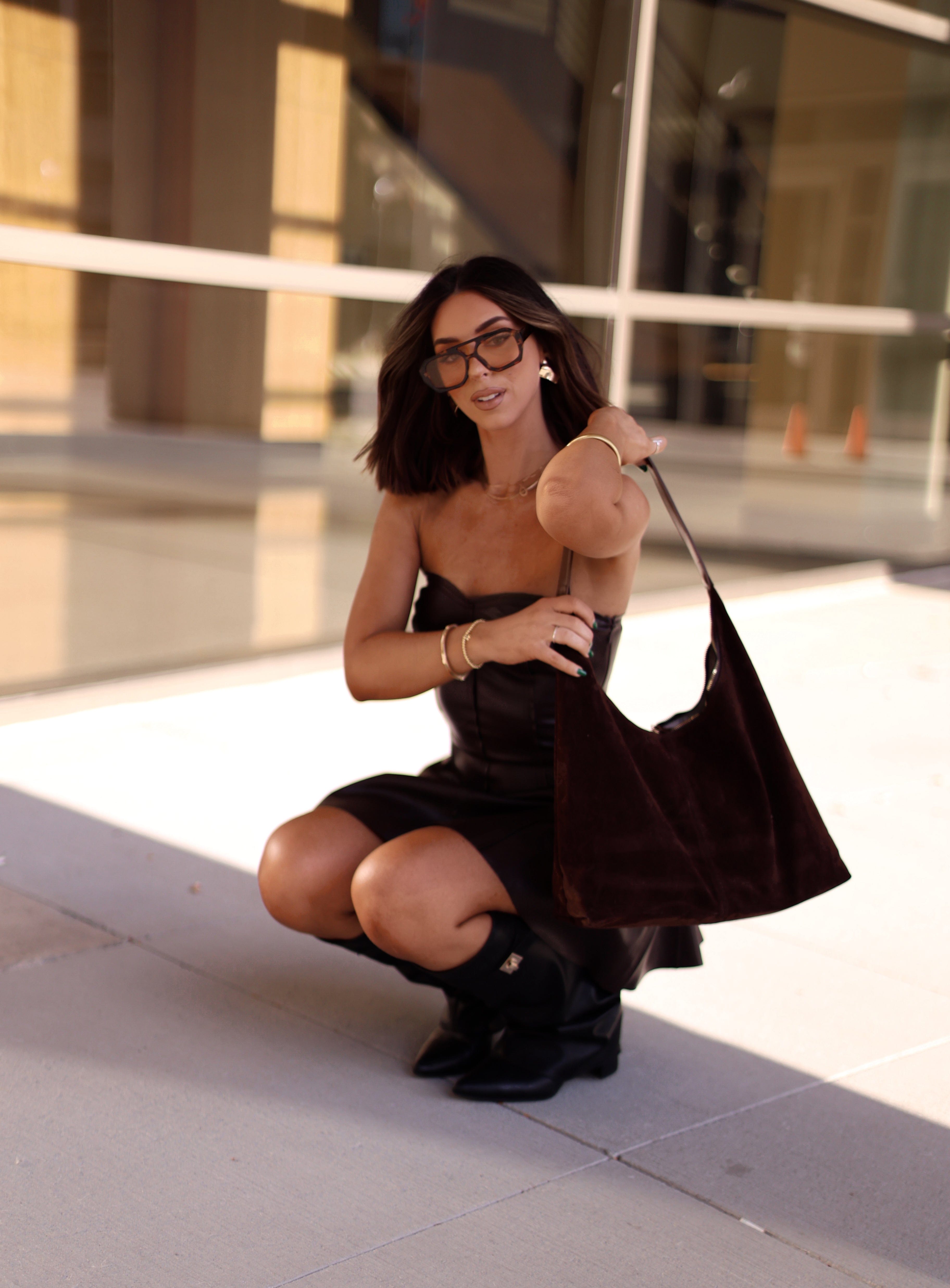 Dark Brown Leather Mini Dress