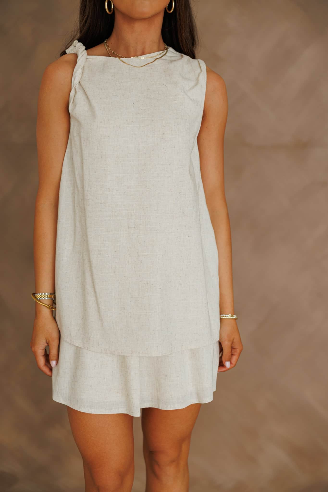 Shoreline Shift Linen Dress M Natural by Lane 201
