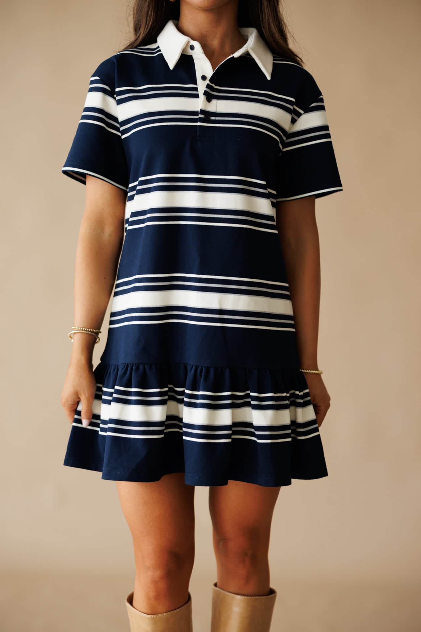Navy Striped Rugby Mini Dress