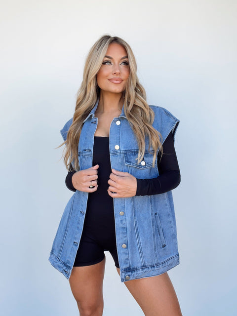 Buy Vero Moda Women Blue Sleeveless Denim Jacket - Jackets for Women 707009  | Myntra