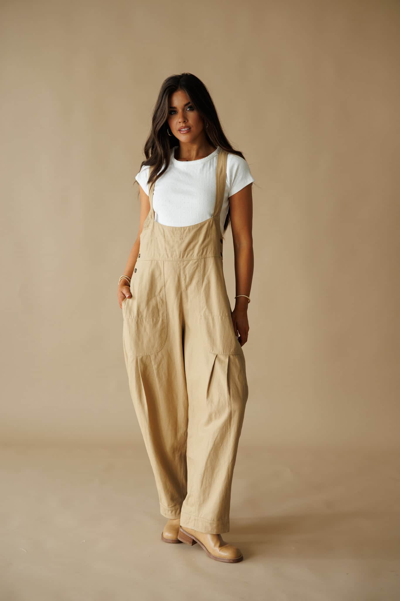 [Pre-Order!] Tan Pleated Barrel Overalls