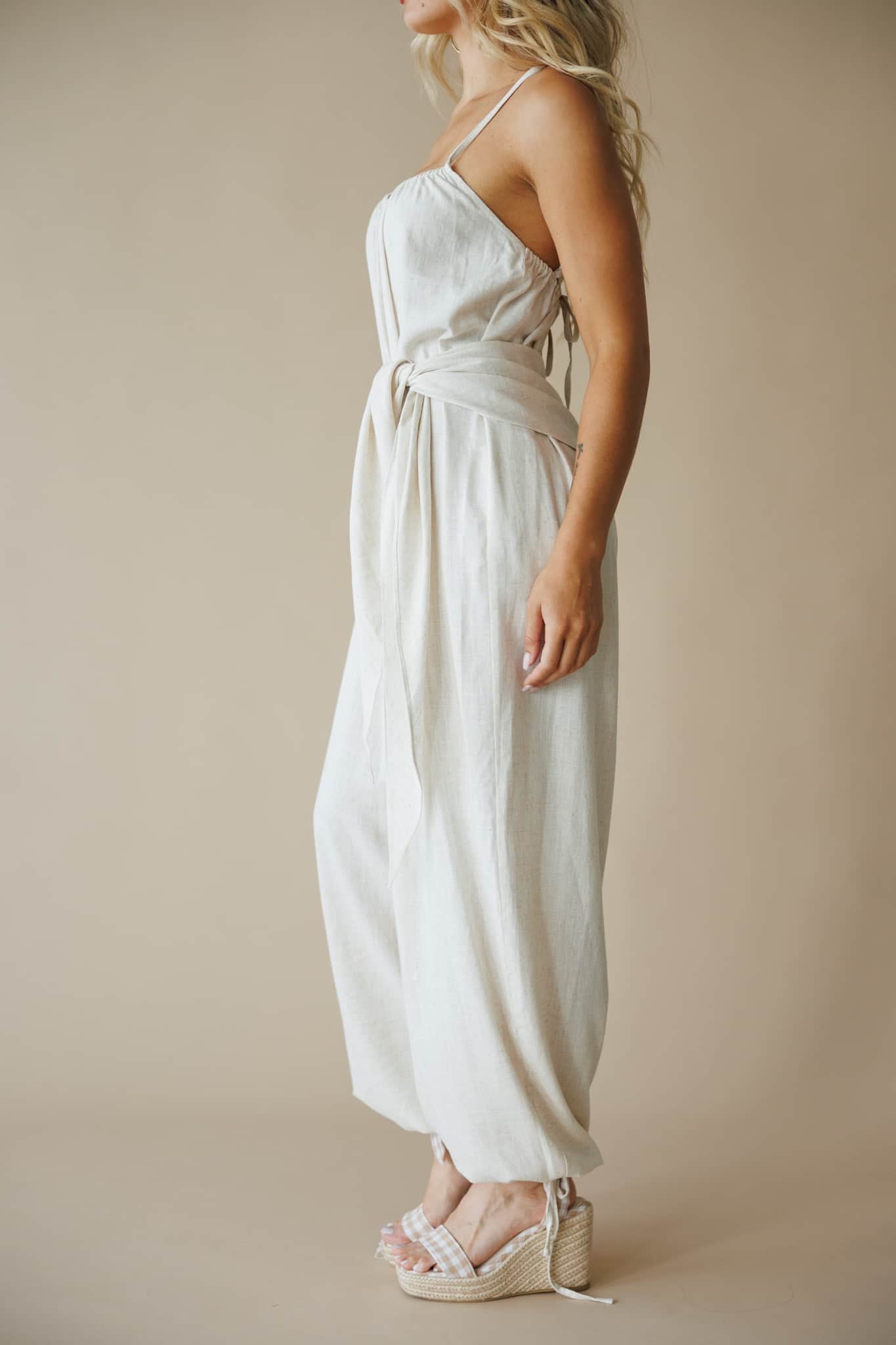 Natural Scarf Tie Jumpsuit