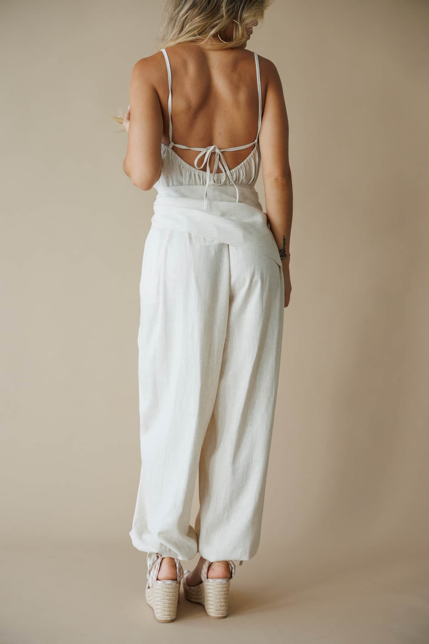 Natural Scarf Tie Jumpsuit