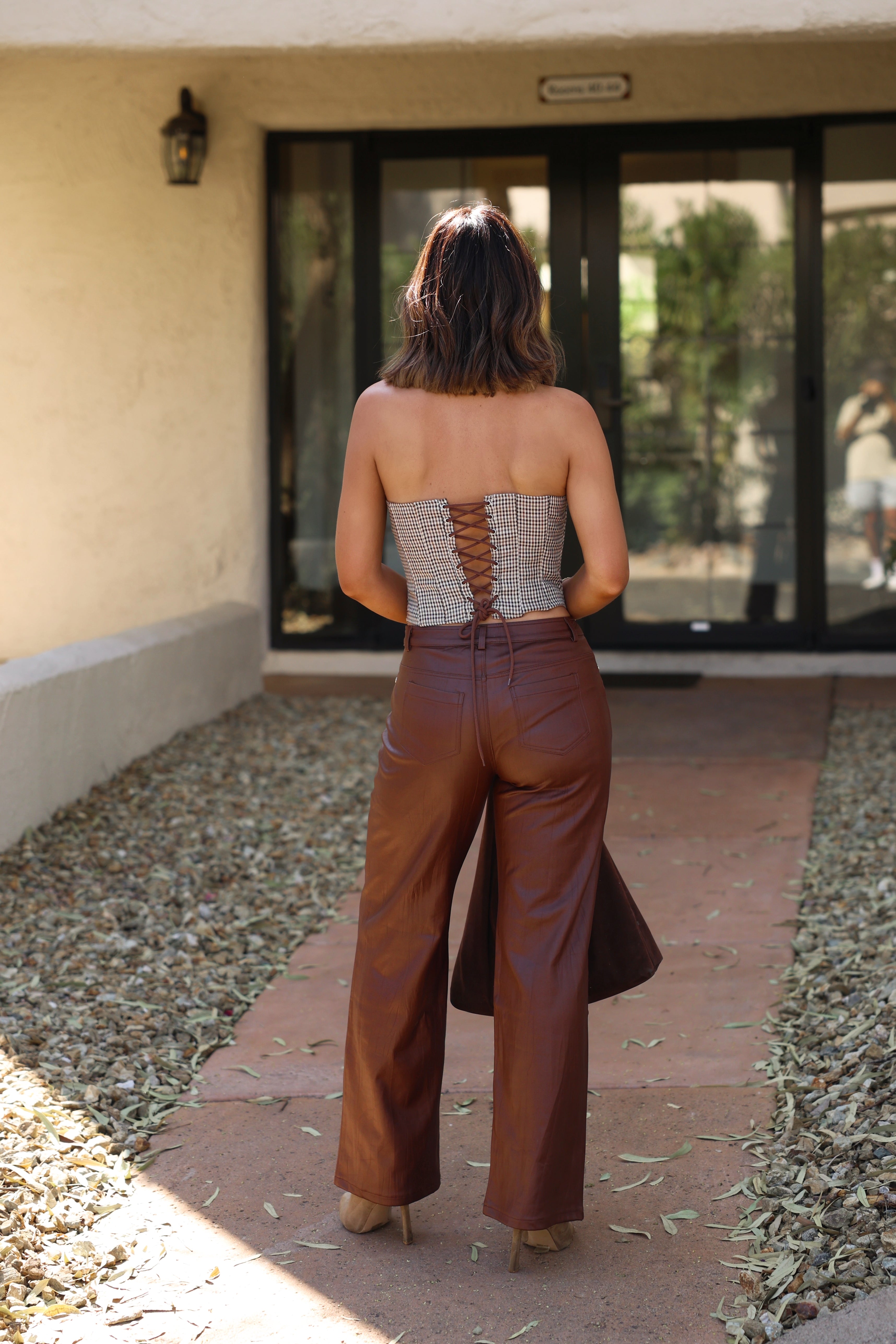 In Control Faux Leather Pants S Brown by Lane 201