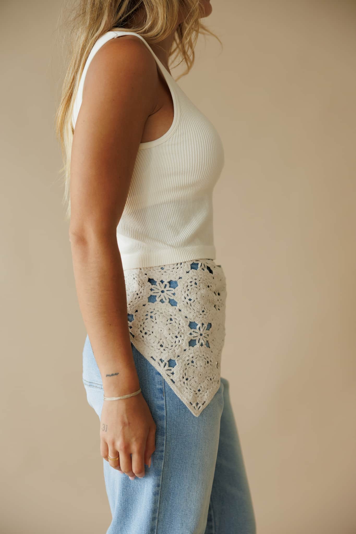 Crochet Scarf Accent Straight Jeans