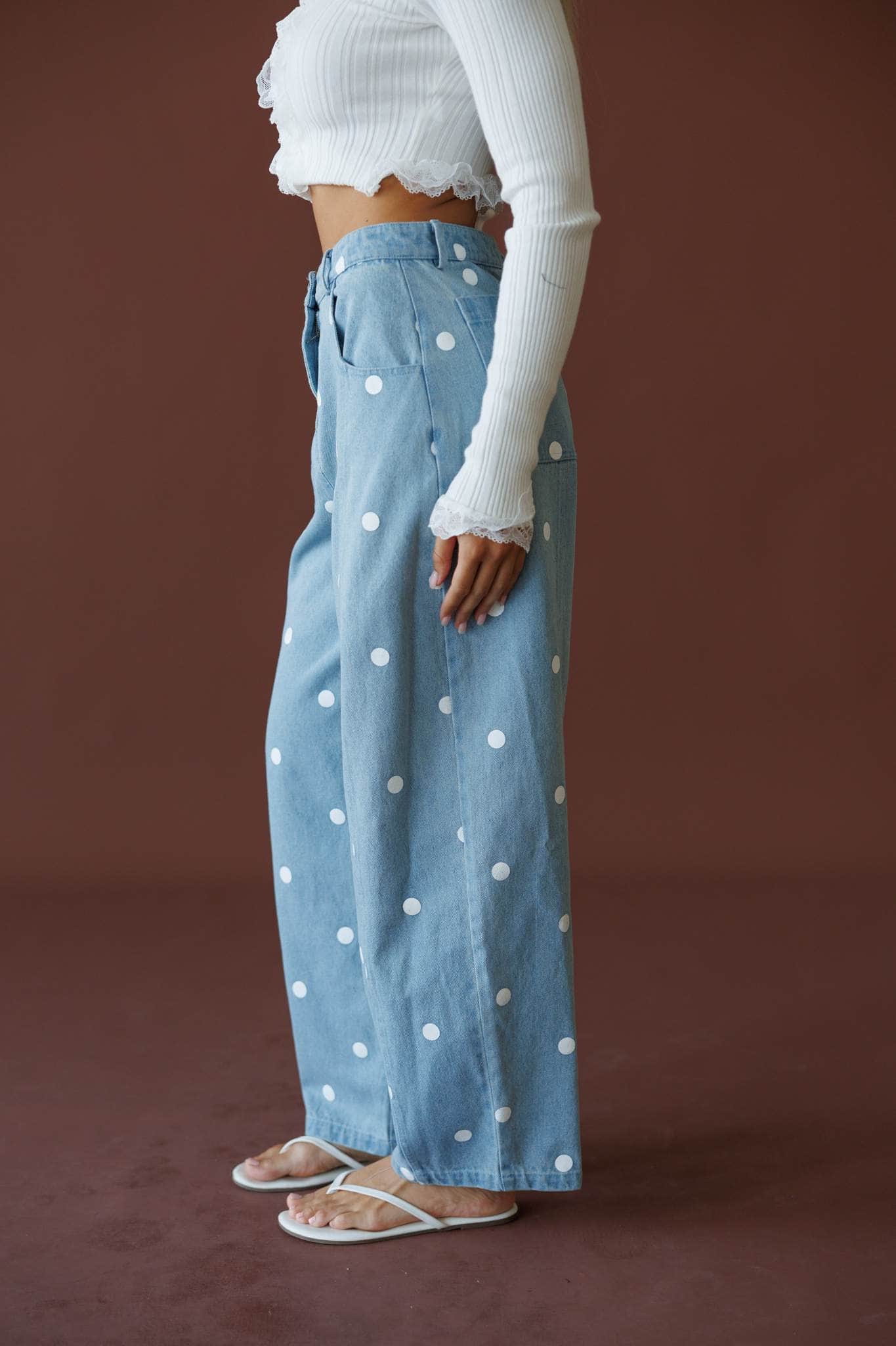 Polkadot Denim Barrel Pants
