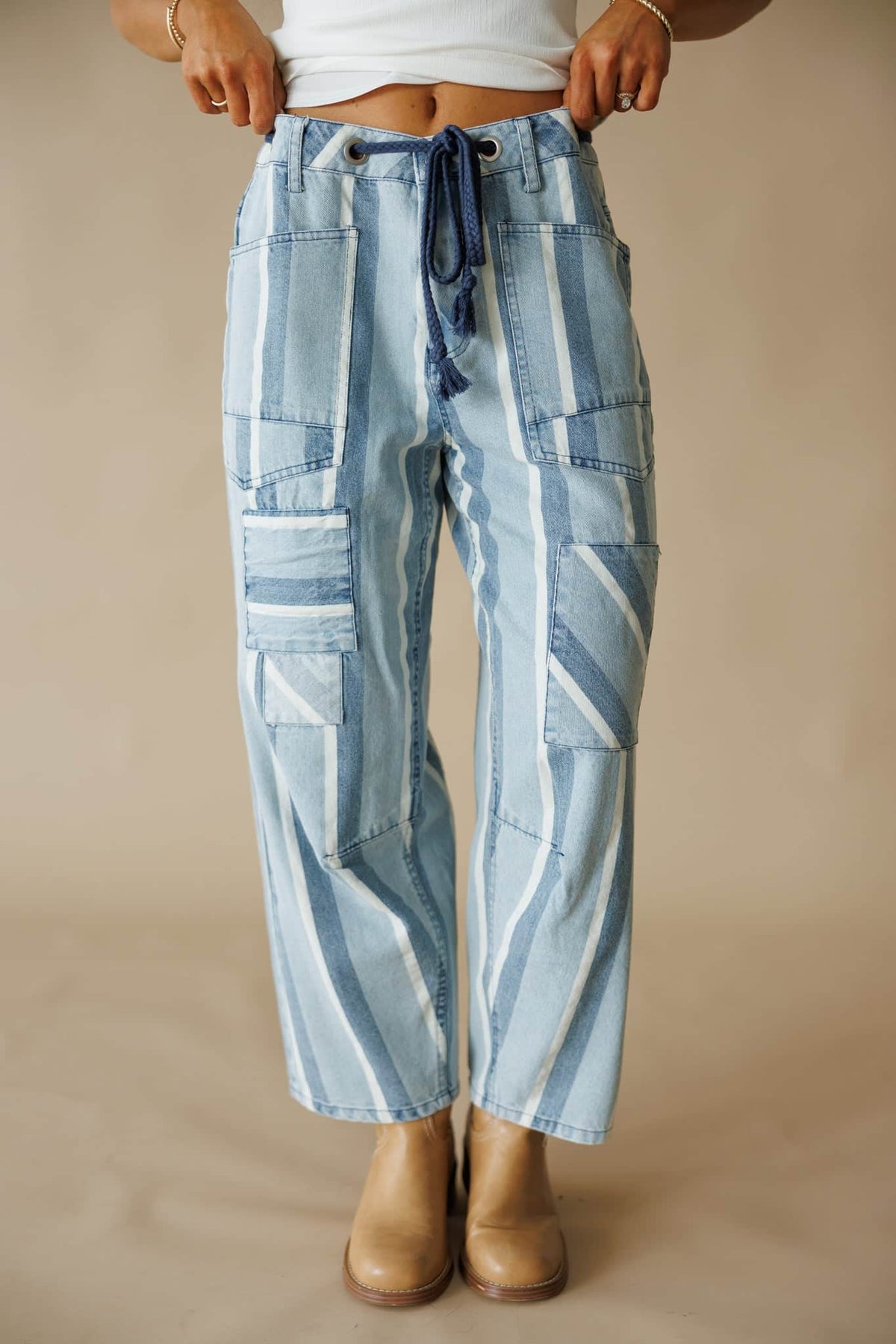 Striped Pocket Barrel Pants | Casual Tapered Pants | Lane 201