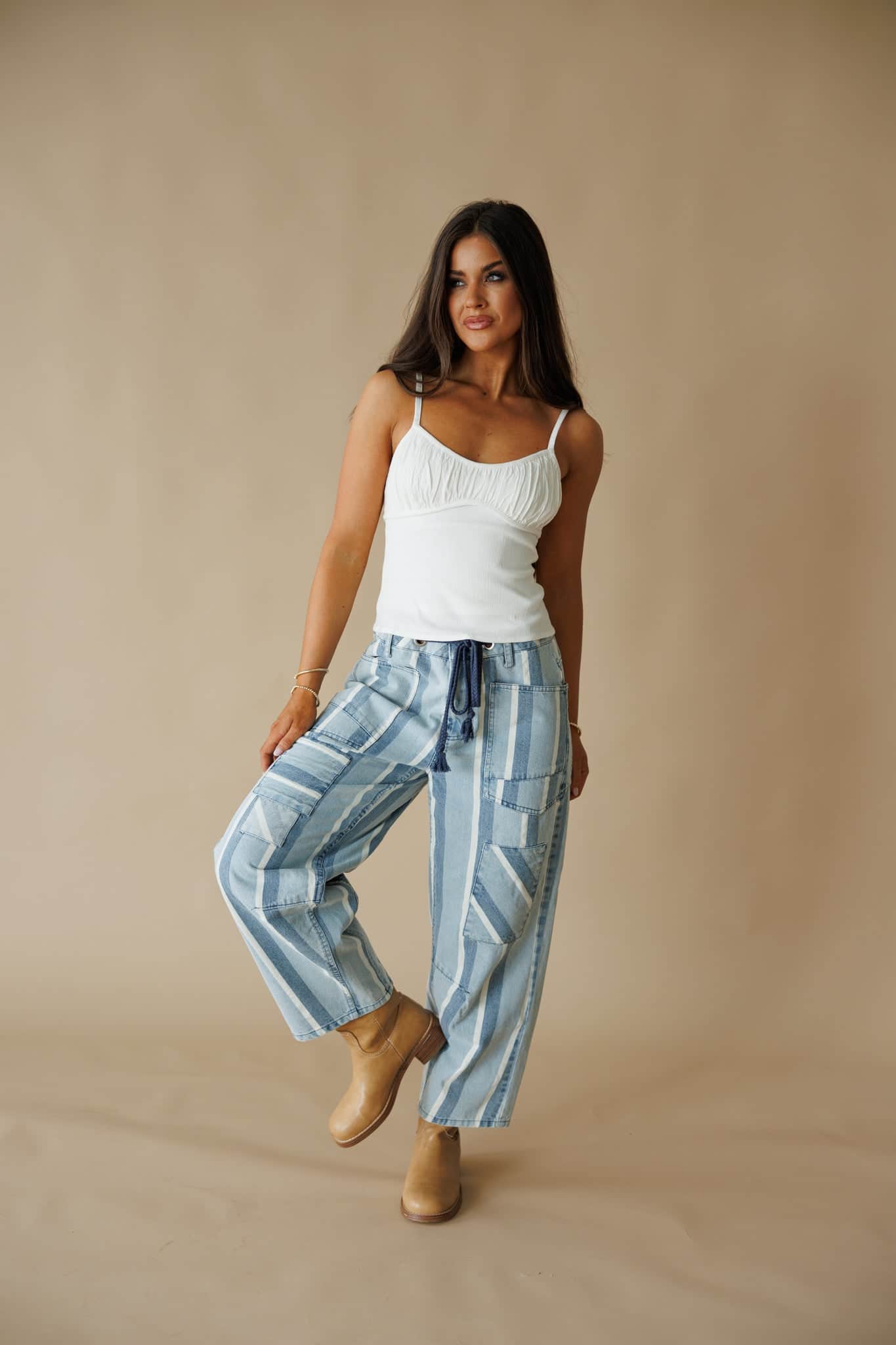 Striped Tapered Barrel Pocket Pants