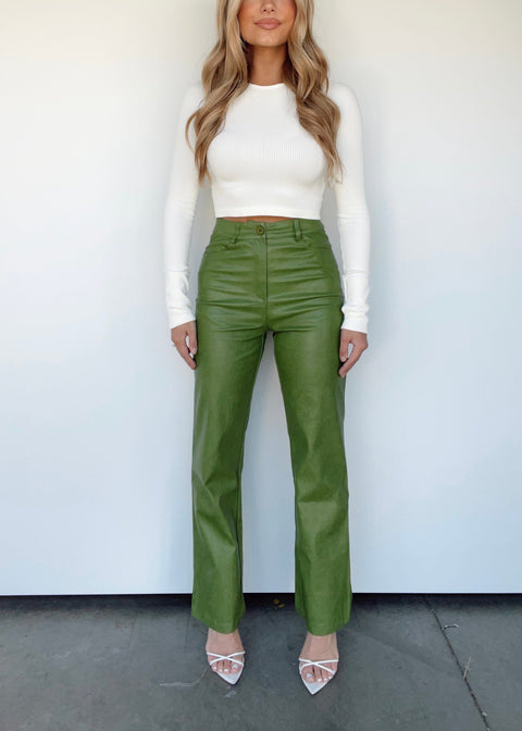 6 Ways // How to Wear Olive Green Faux Leather Pants - This is our Bliss