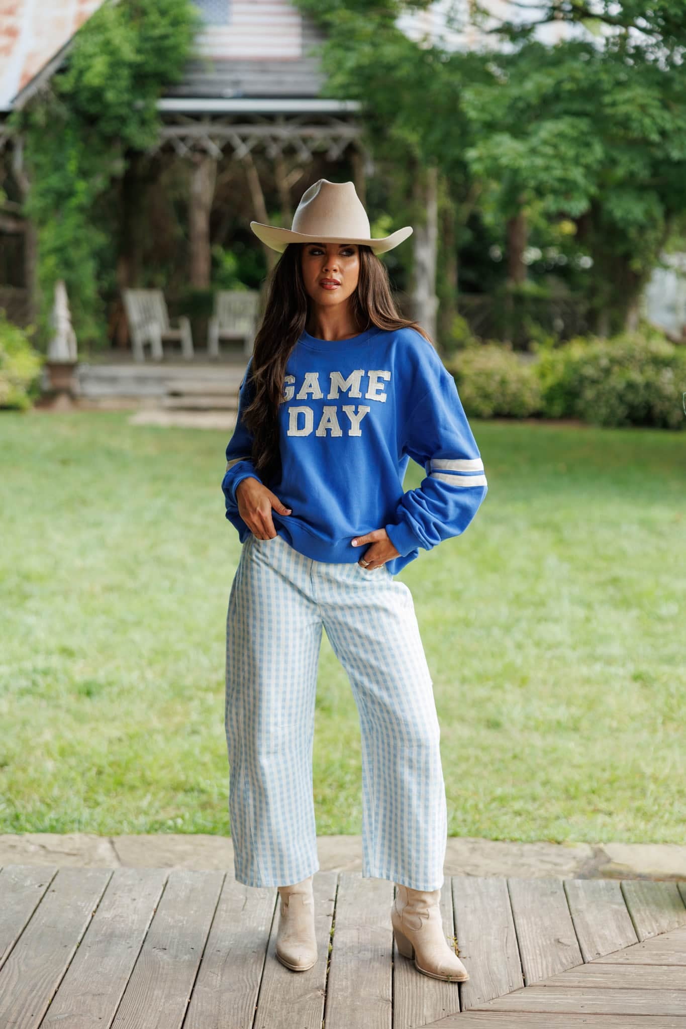 Washed Gingham Twill Barrel Pants