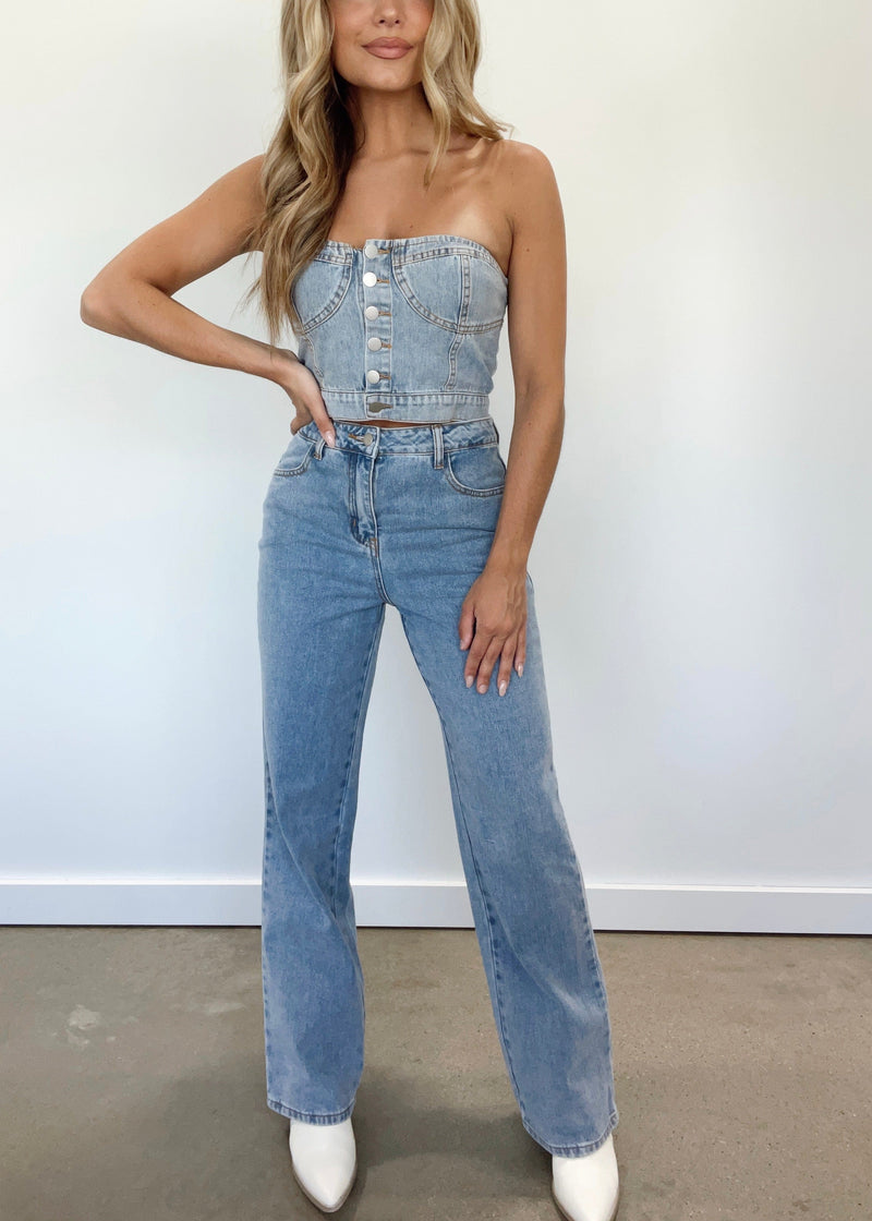 IP2950 washed denim high waisted wide leg jeans LE LIS