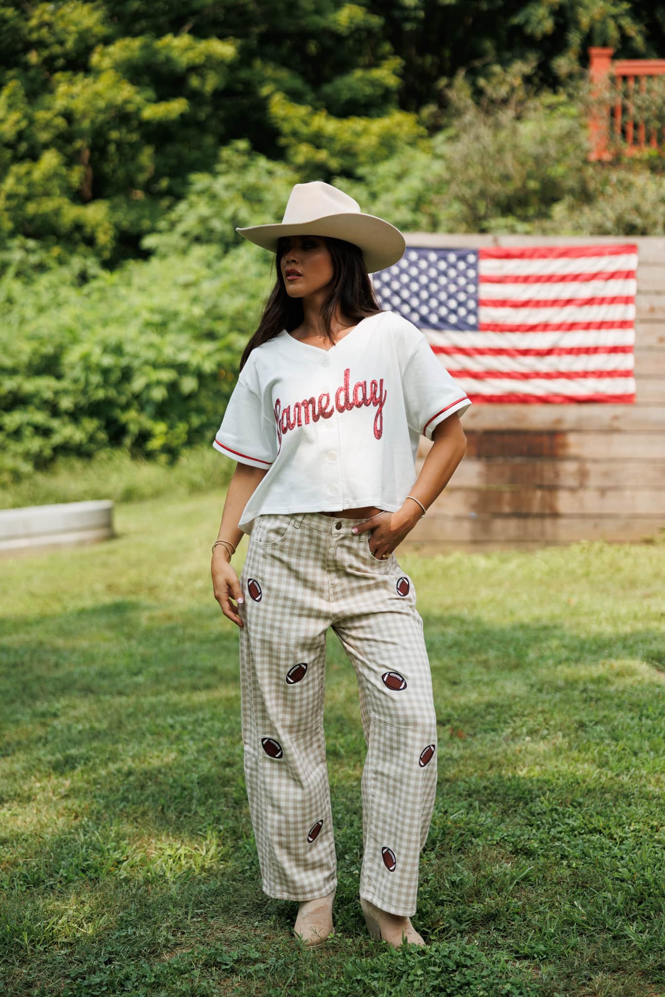 Football Gingham Barrel Pants