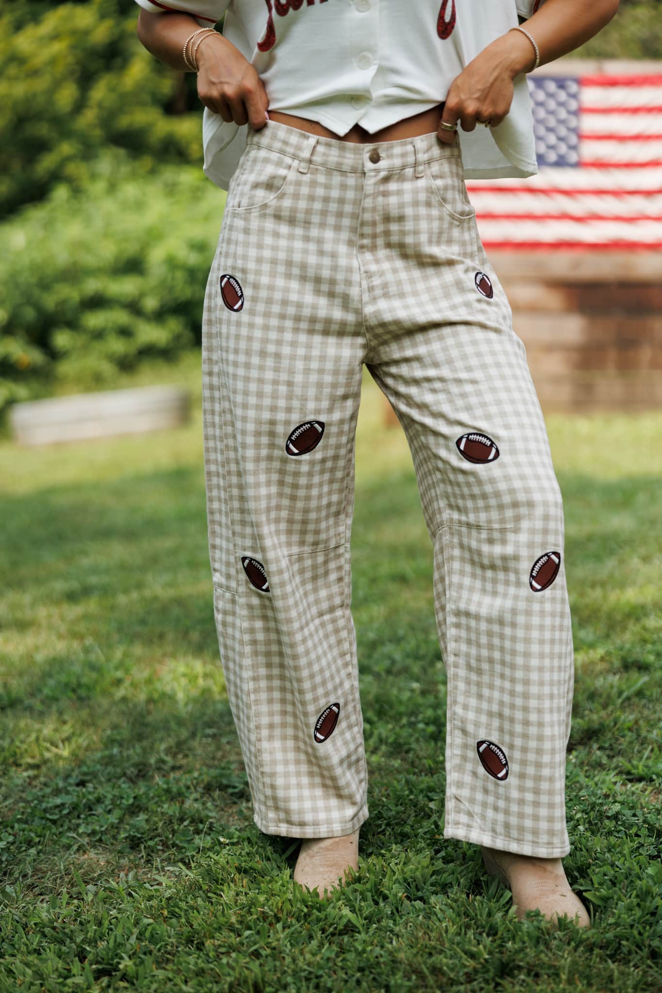 Football Gingham Barrel Pants