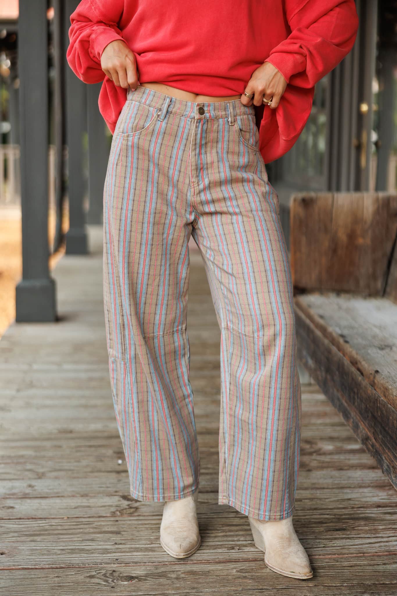 Plaid Washed Barrel Pants