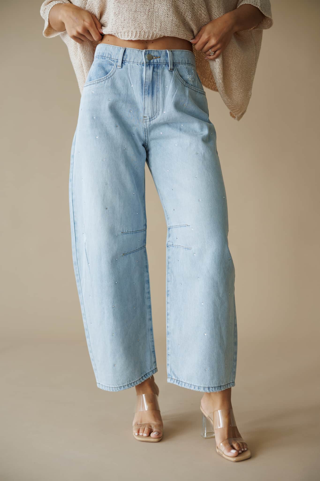 Rhinestoned Barrel Jeans