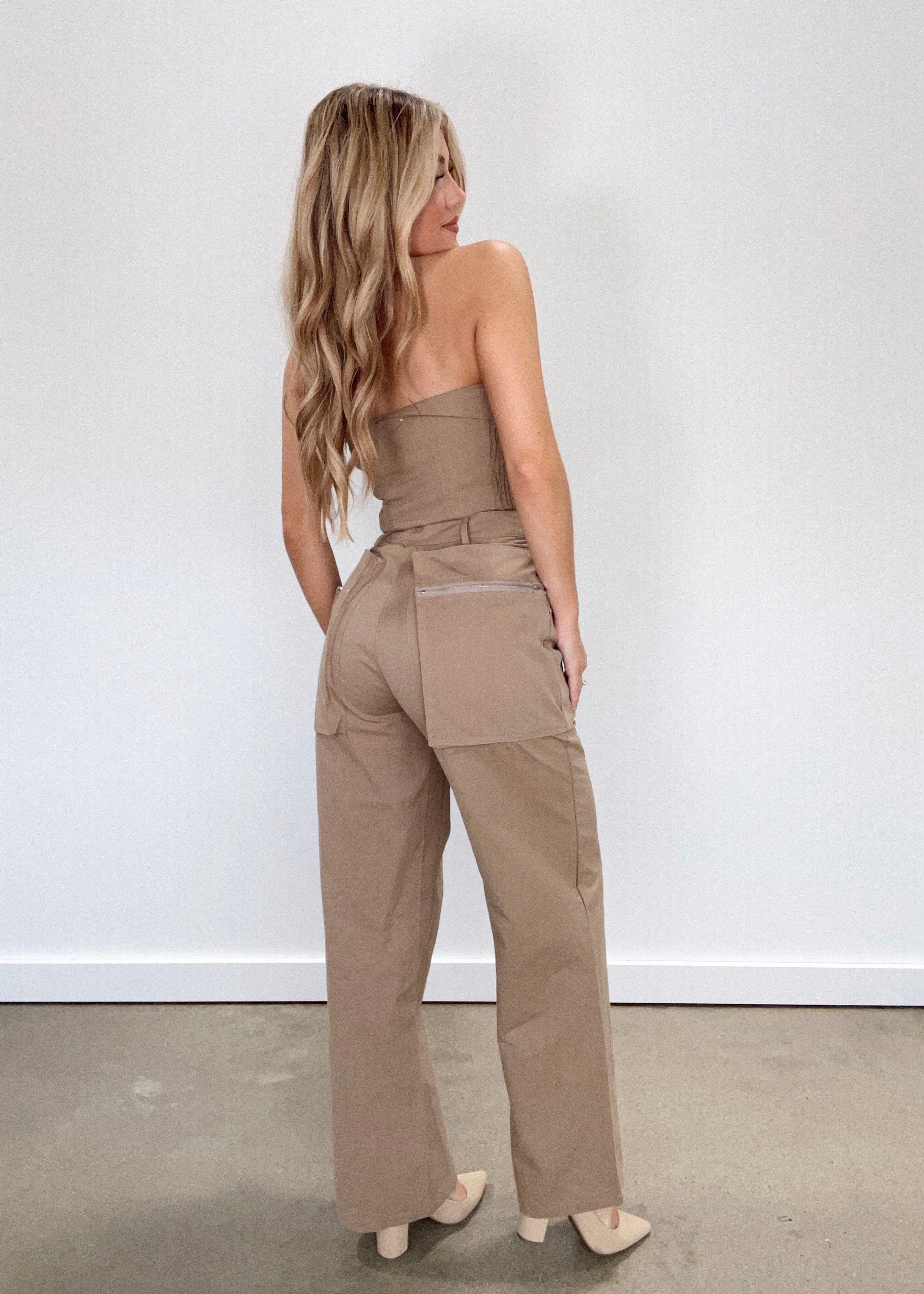 IP3319-LANE khaki wide leg pants LE LIS