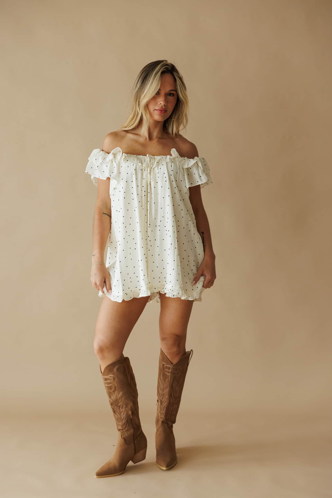 Ivory Polka Dot Babydoll Romper