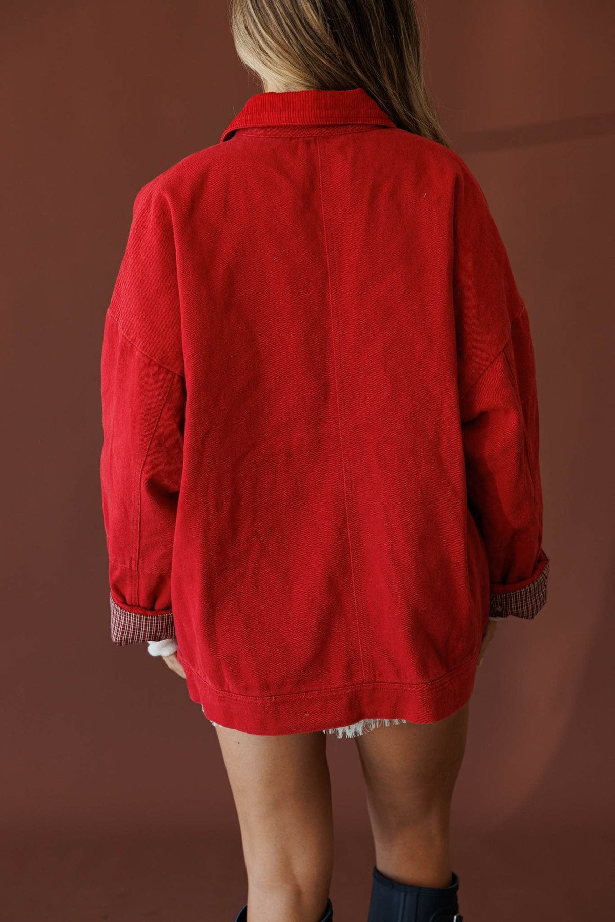 Red oversized twill worker jacket